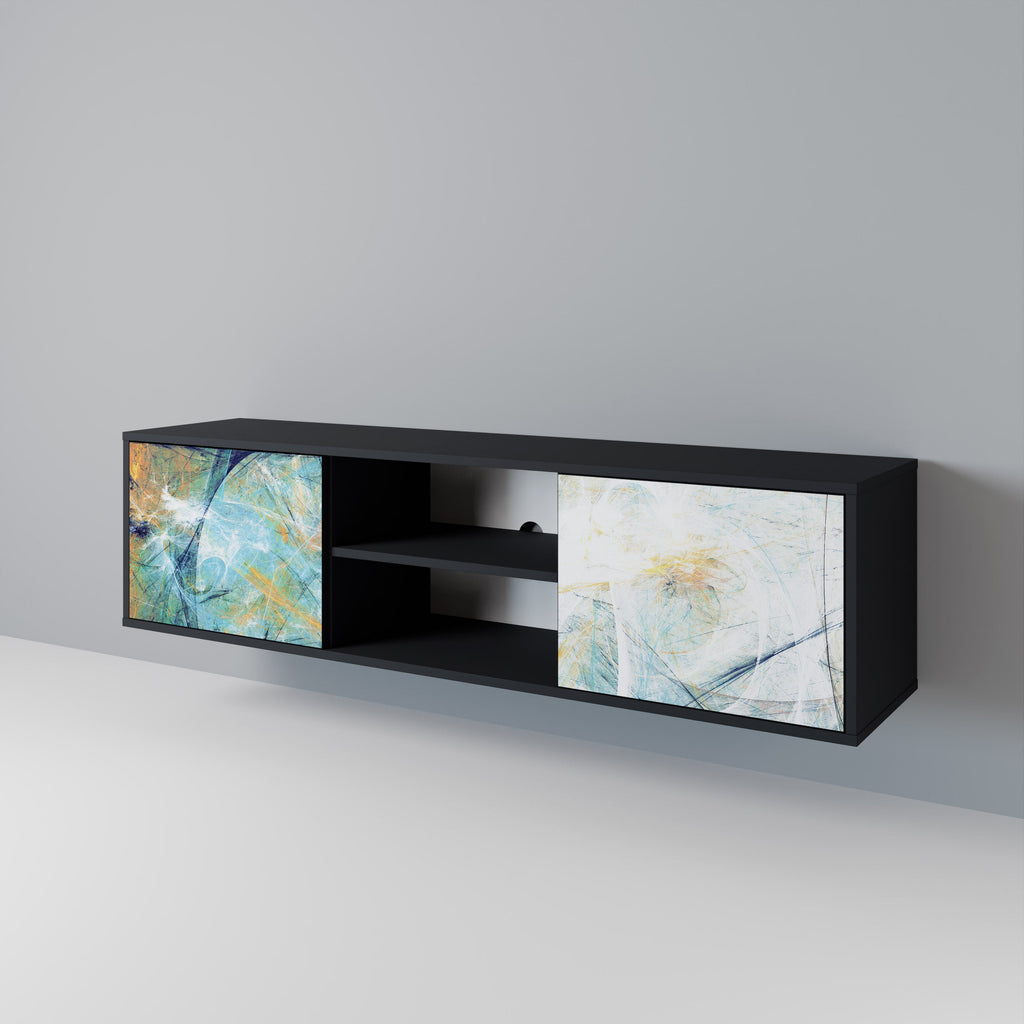 RÉFLEXIONS ABSTRAITES Meuble TV 2 portes en finition noire