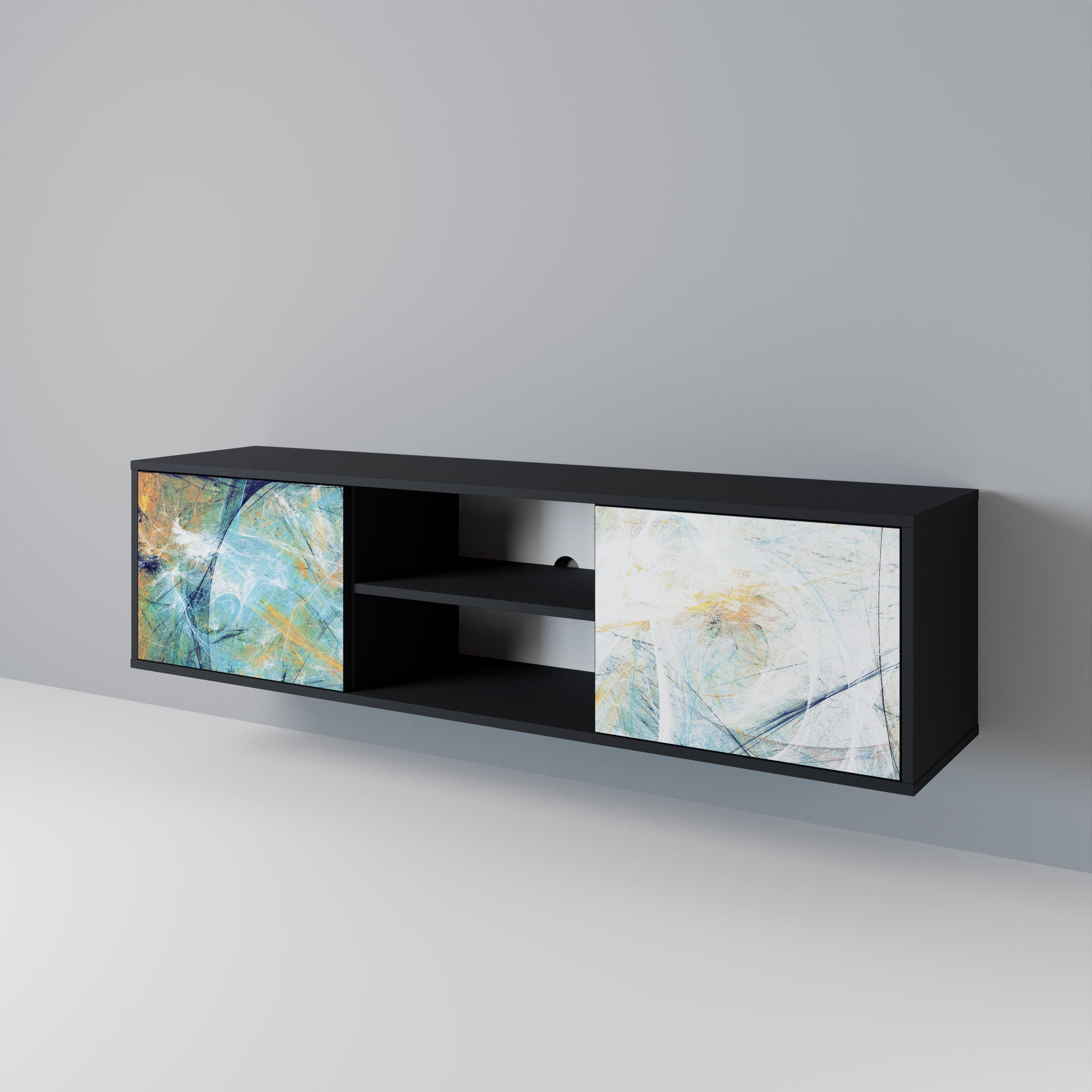 RÉFLEXIONS ABSTRAITES Meuble TV 2 portes en finition noire