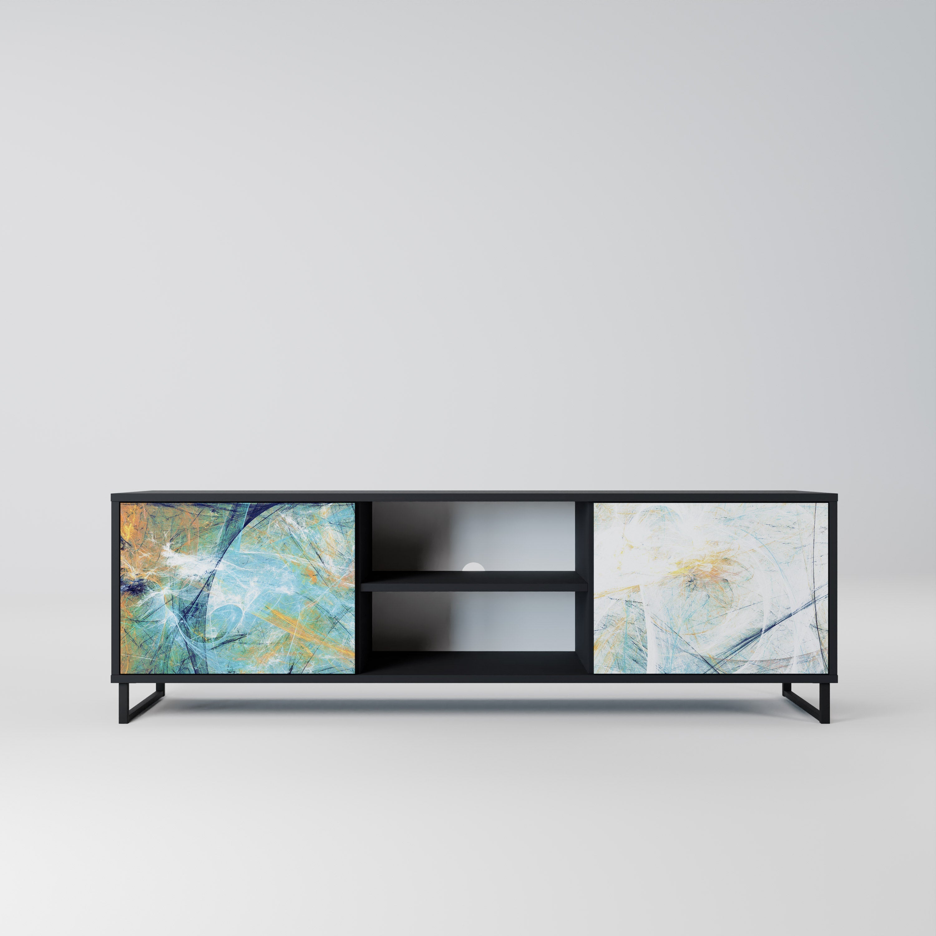 RÉFLEXIONS ABSTRAITES Meuble TV 2 portes en finition noire