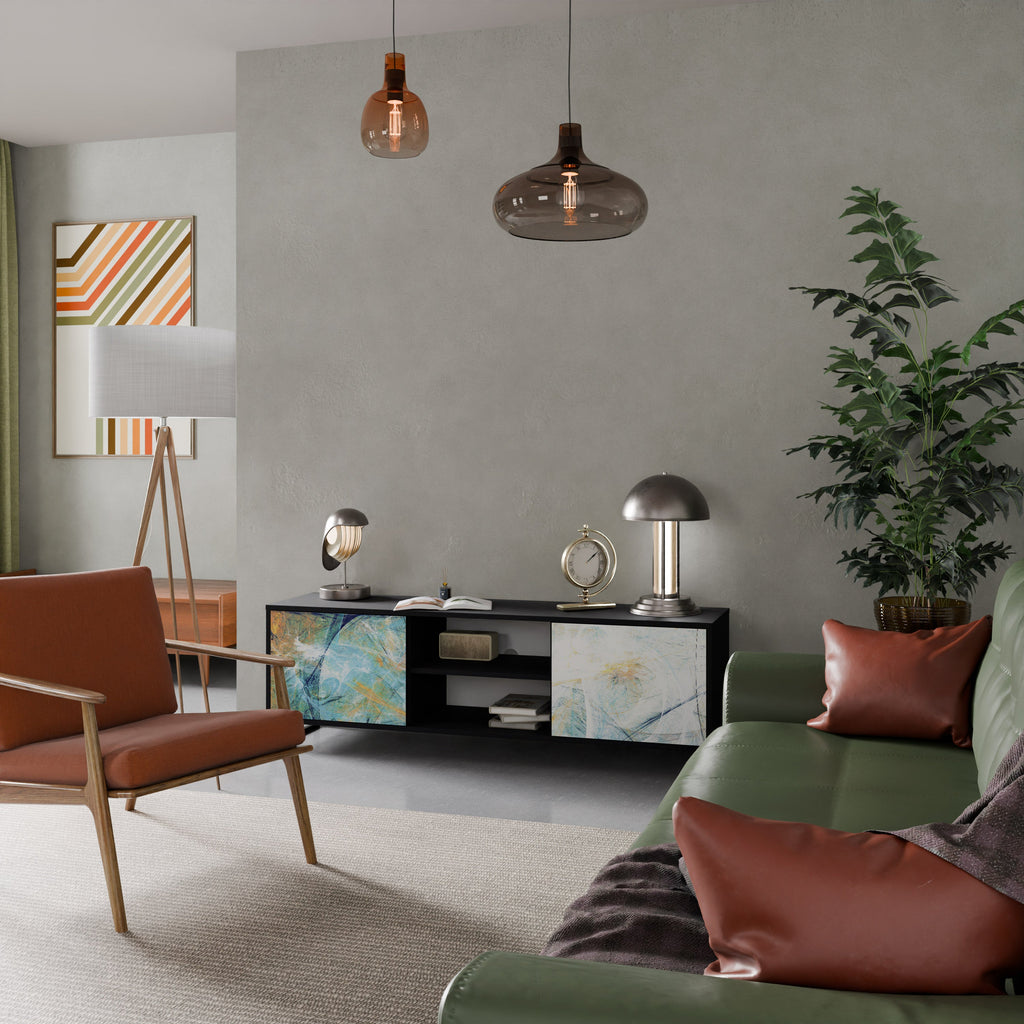 RÉFLEXIONS ABSTRAITES Meuble TV 2 portes en finition noire