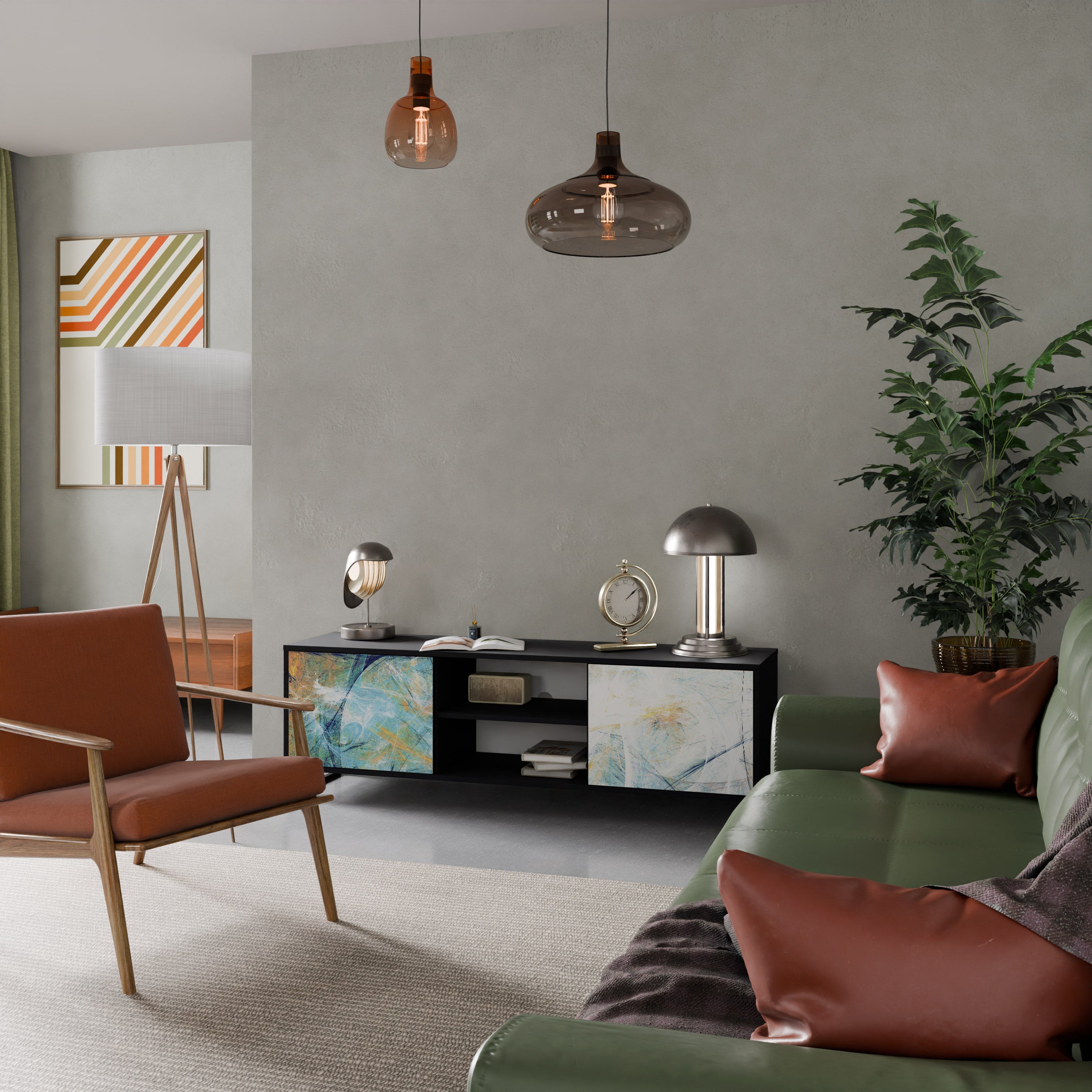 RÉFLEXIONS ABSTRAITES Meuble TV 2 portes en finition noire