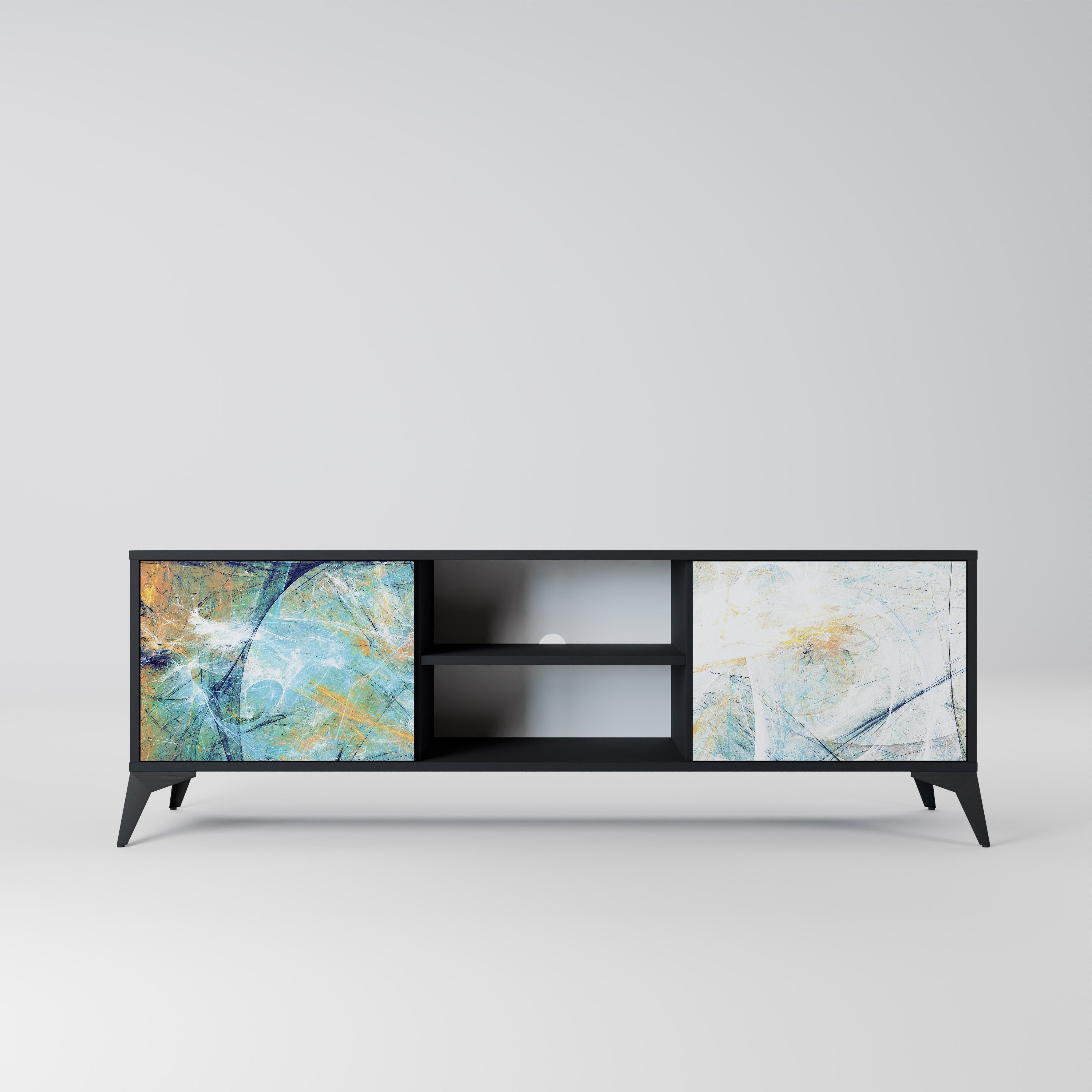 RÉFLEXIONS ABSTRAITES Meuble TV 2 portes en finition noire