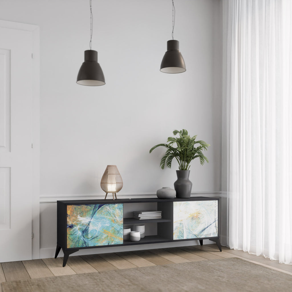 RÉFLEXIONS ABSTRAITES Meuble TV 2 portes en finition noire