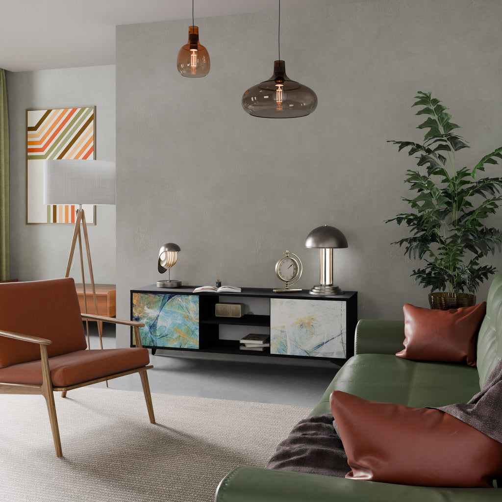 RÉFLEXIONS ABSTRAITES Meuble TV 2 portes en finition noire