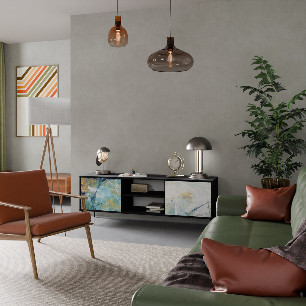 RÉFLEXIONS ABSTRAITES Meuble TV 2 portes en finition noire