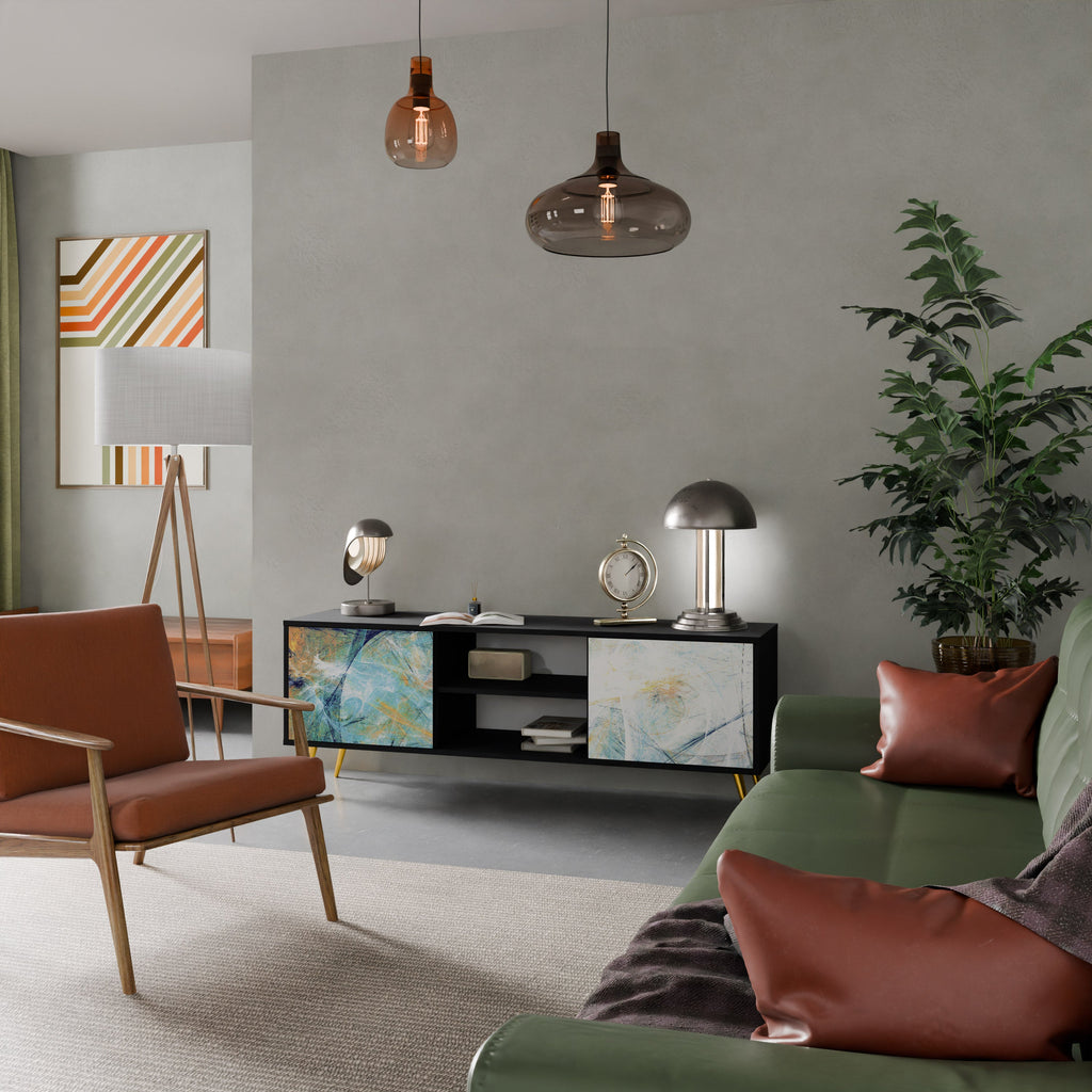 RÉFLEXIONS ABSTRAITES Meuble TV 2 portes en finition noire