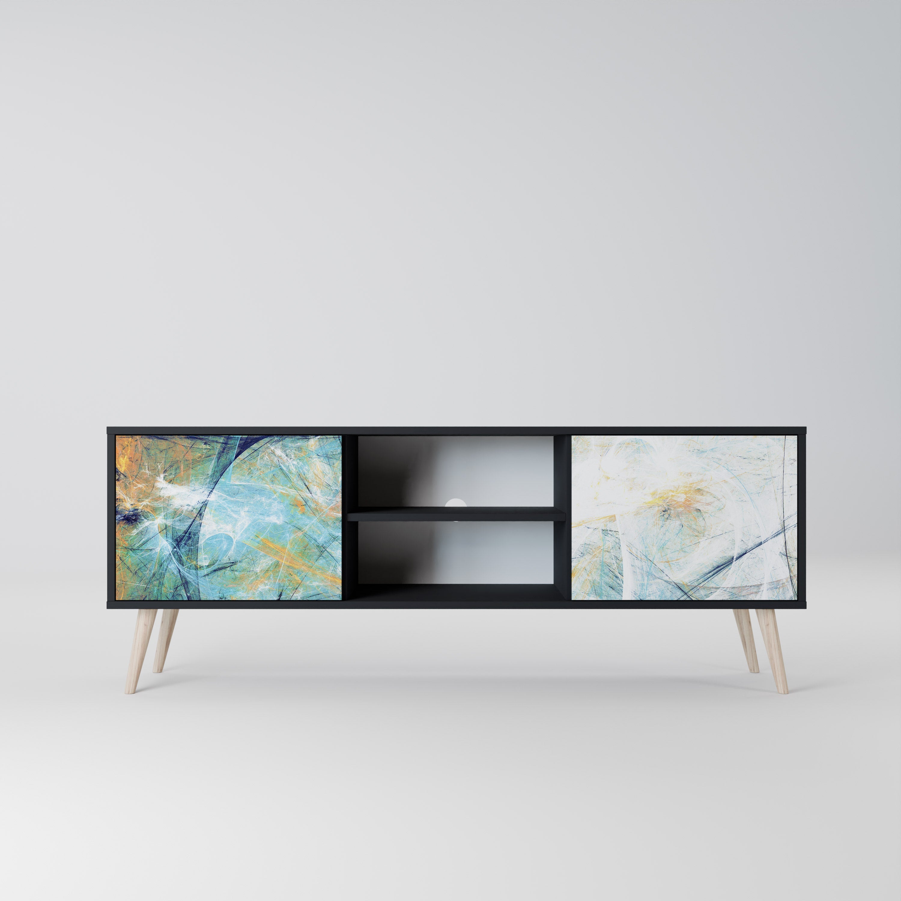 RÉFLEXIONS ABSTRAITES Meuble TV 2 portes en finition noire