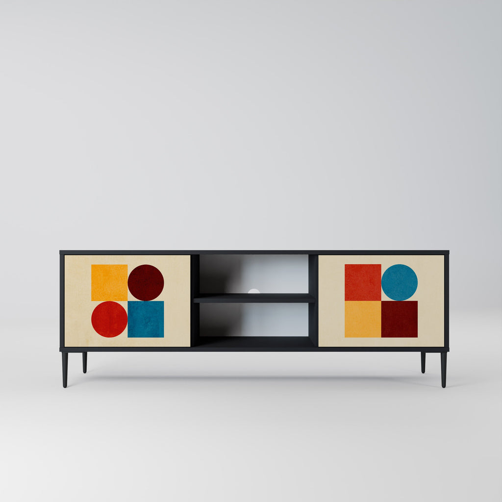 GEOMETRIC PUZZLE 2-Door TV Stand in Black Finish