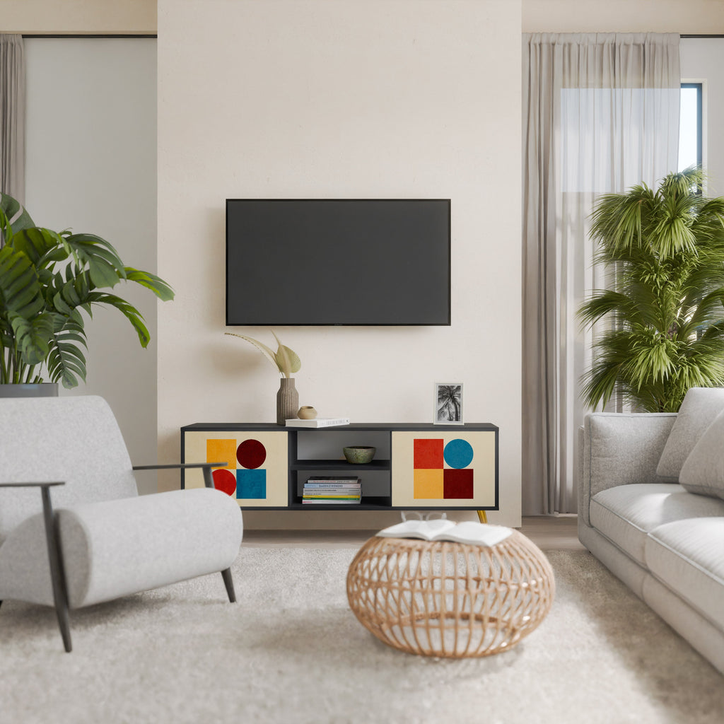 GEOMETRIC PUZZLE 2-Door TV Stand in Black Finish