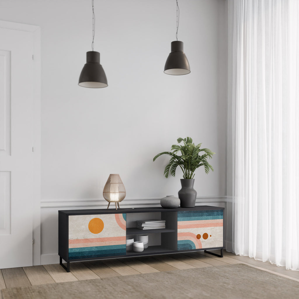 TWO HALVES 2-Door TV Stand in Black Finish