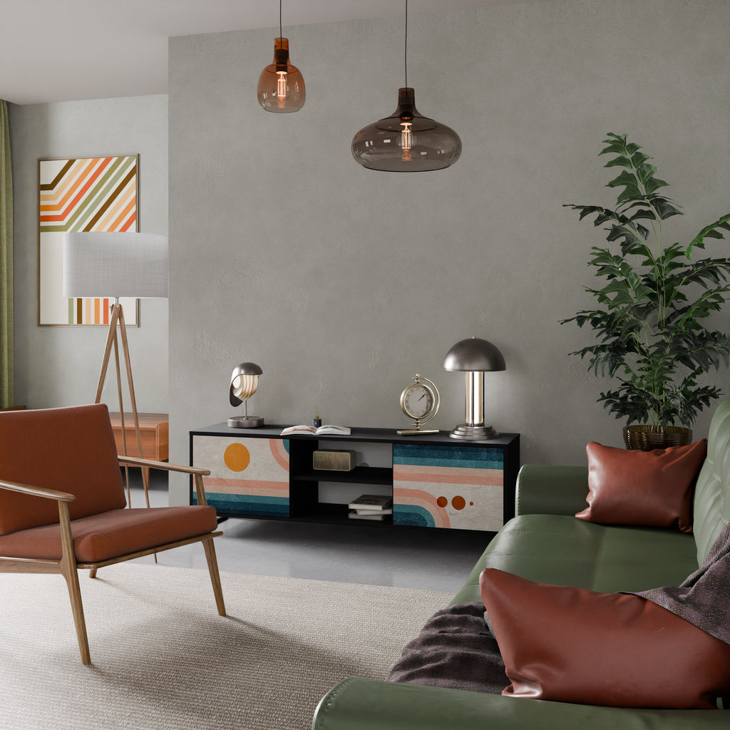 TWO HALVES 2-Door TV Stand in Black Finish