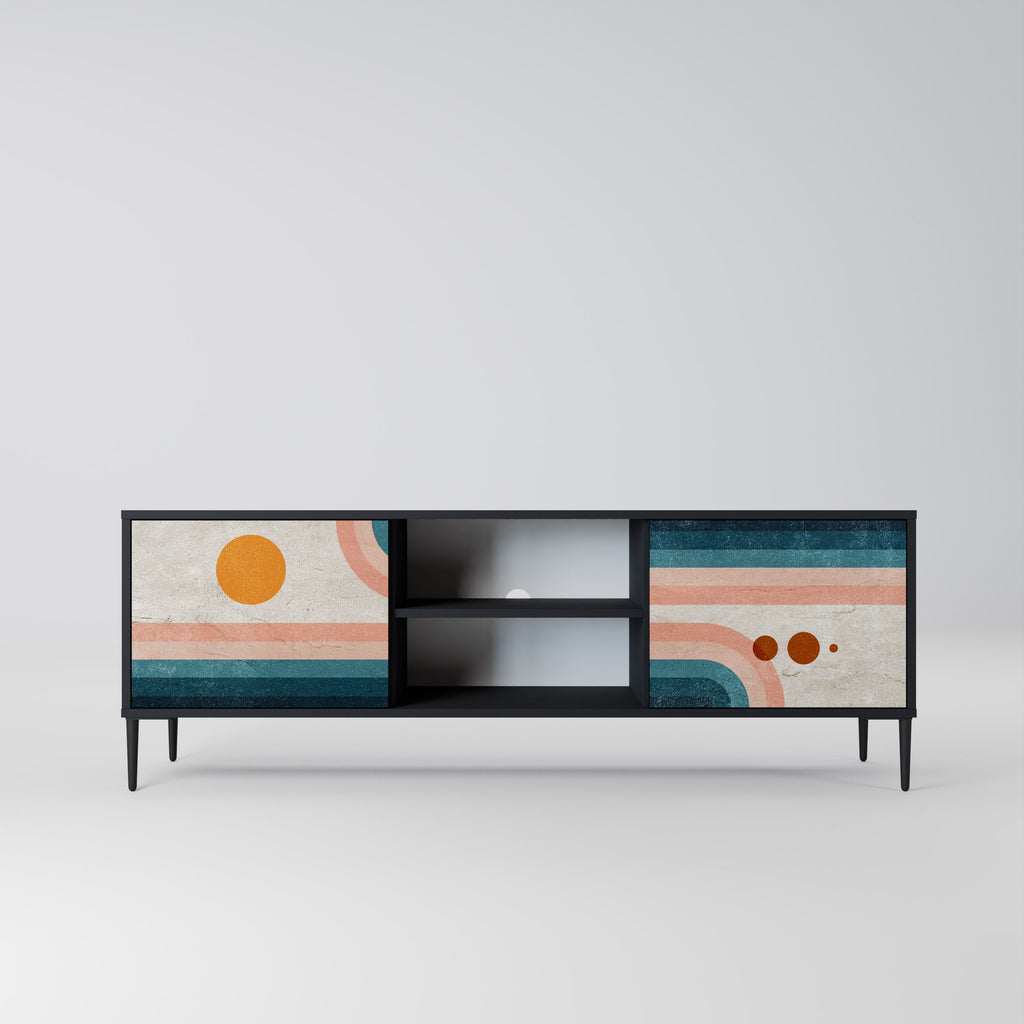 TWO HALVES 2-Door TV Stand in Black Finish