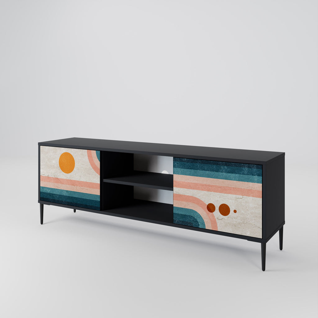 TWO HALVES 2-Door TV Stand in Black Finish