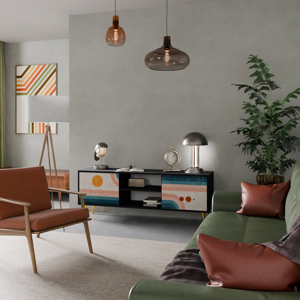 TWO HALVES 2-Door TV Stand in Black Finish