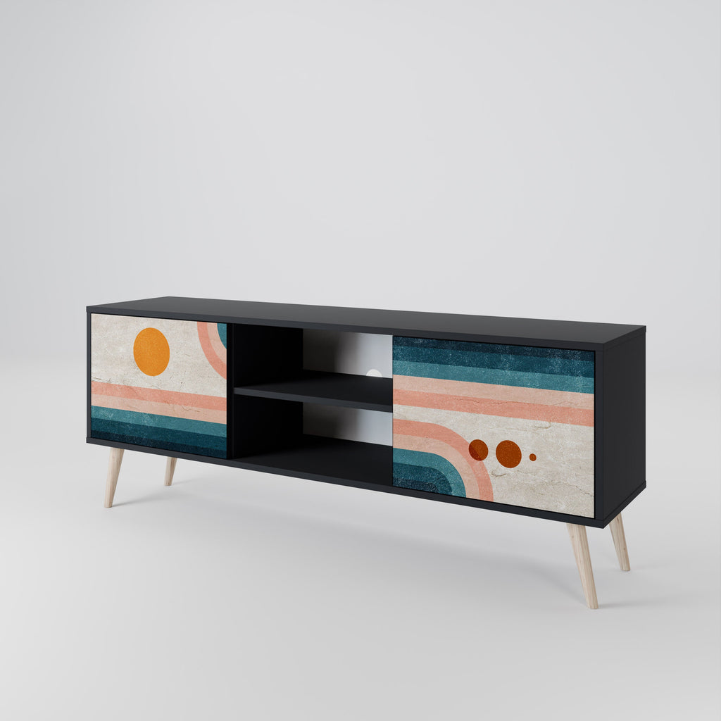 TWO HALVES 2-Door TV Stand in Black Finish