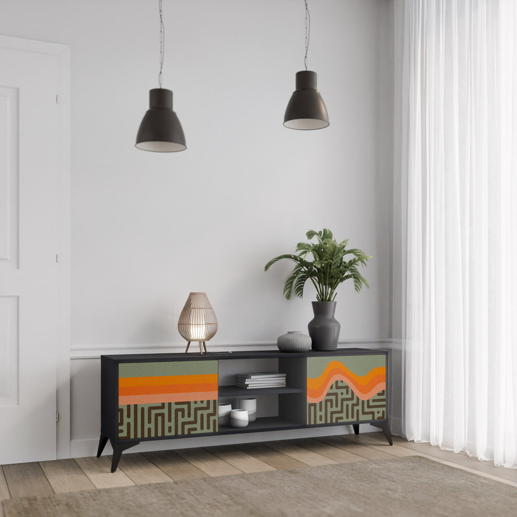 SIMPLE SOLUTIONS 2-Door TV Stand in Black Finish