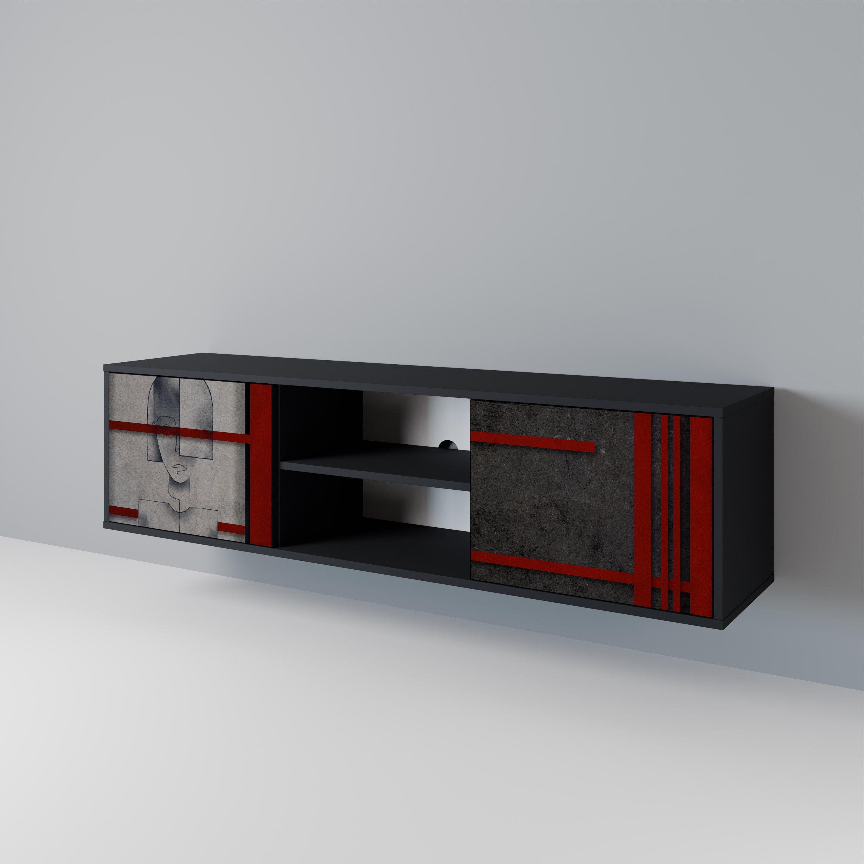 GRAY FIGURES 2-Door TV Stand in Black Finish