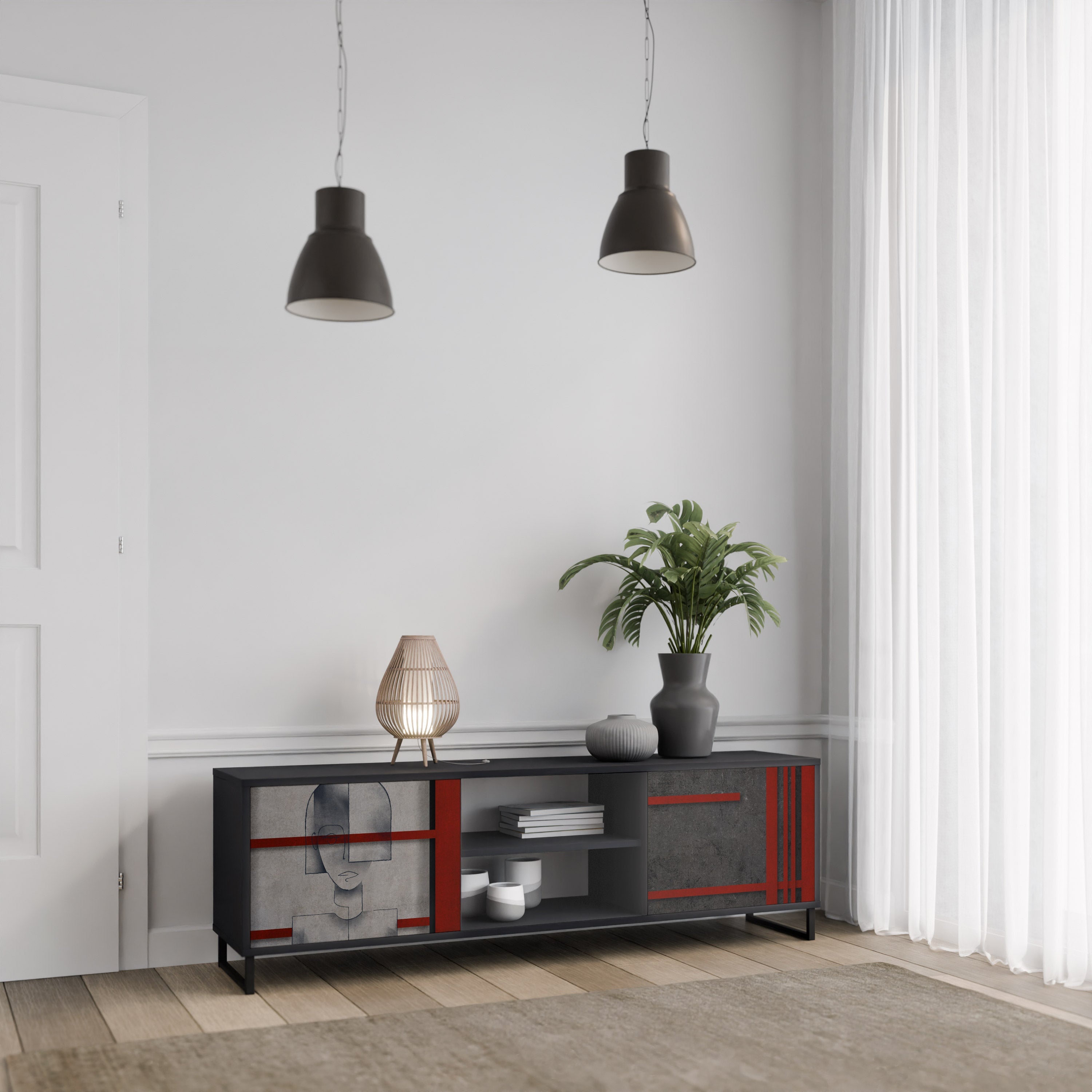 GRAY FIGURES 2-Door TV Stand in Black Finish