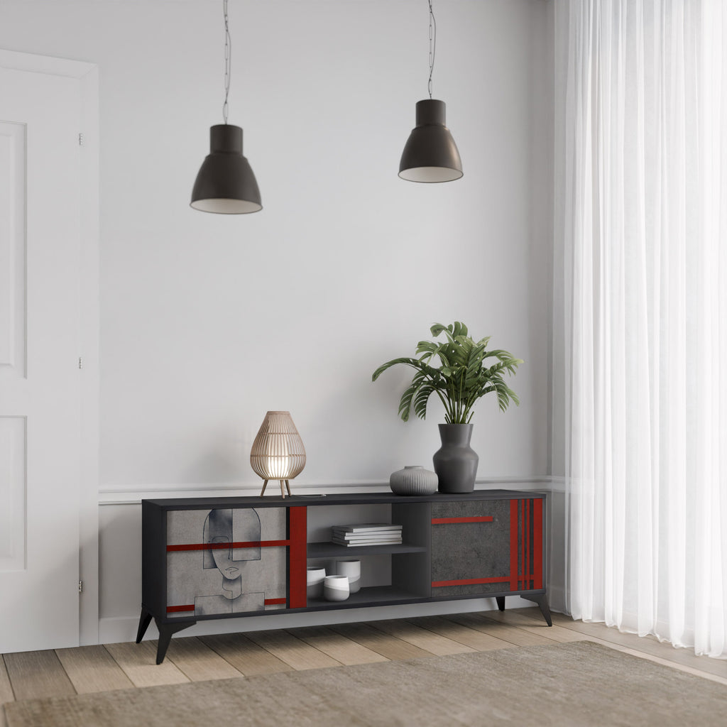 GRAY FIGURES 2-Door TV Stand in Black Finish