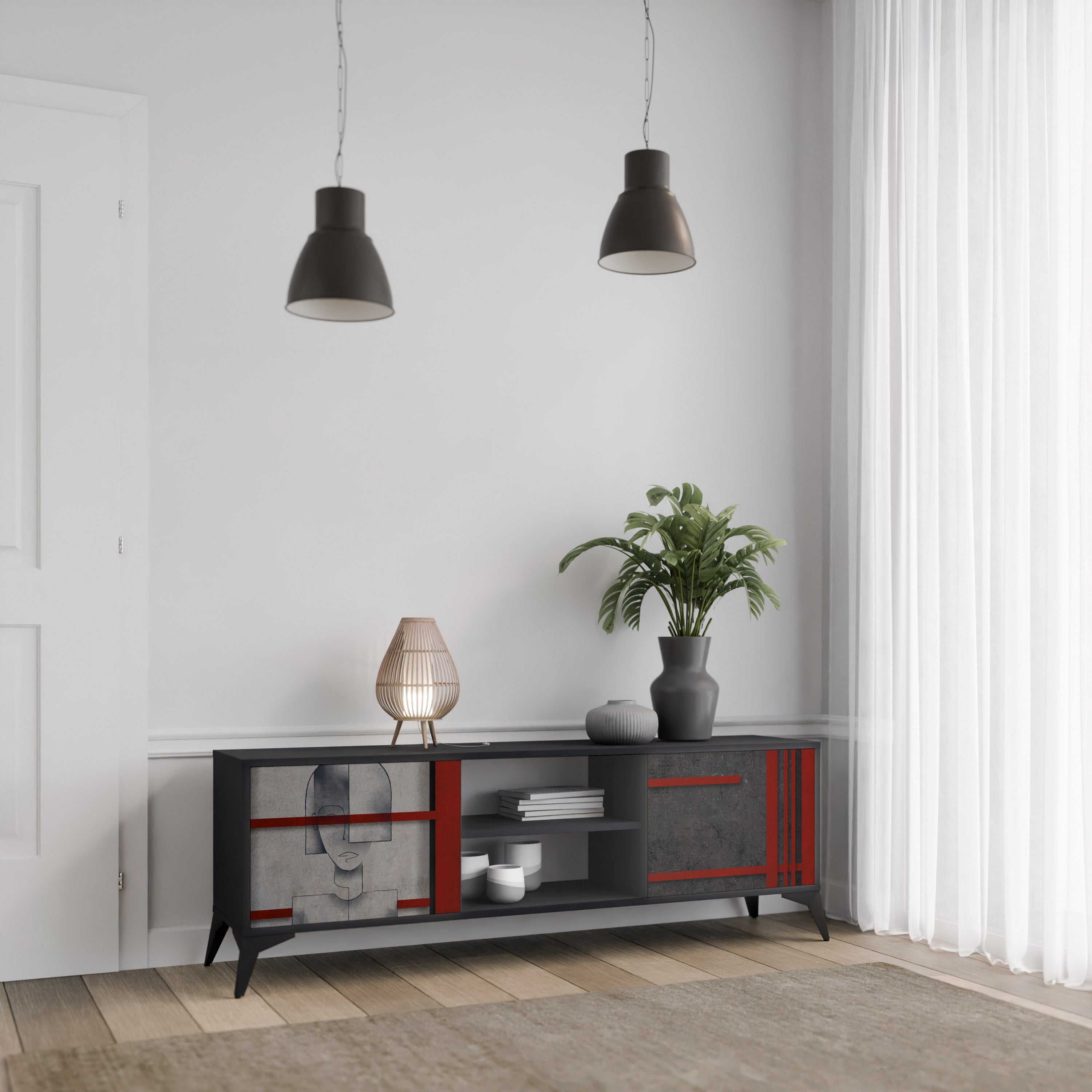 GRAY FIGURES 2-Door TV Stand in Black Finish