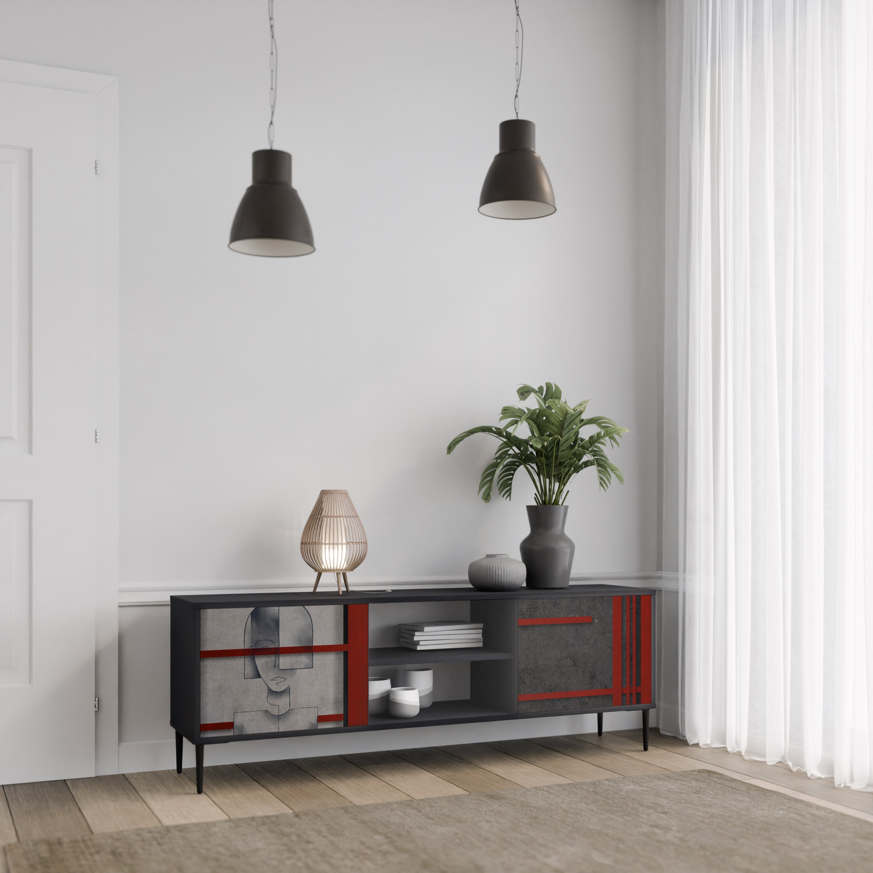 GRAY FIGURES 2-Door TV Stand in Black Finish