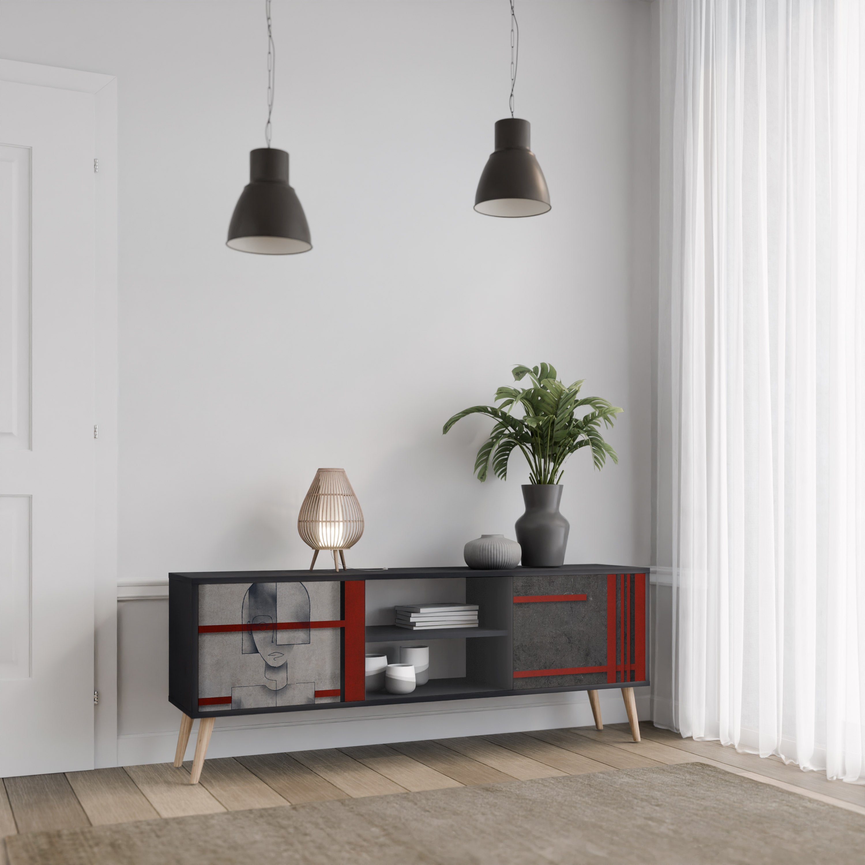 GRAY FIGURES 2-Door TV Stand in Black Finish