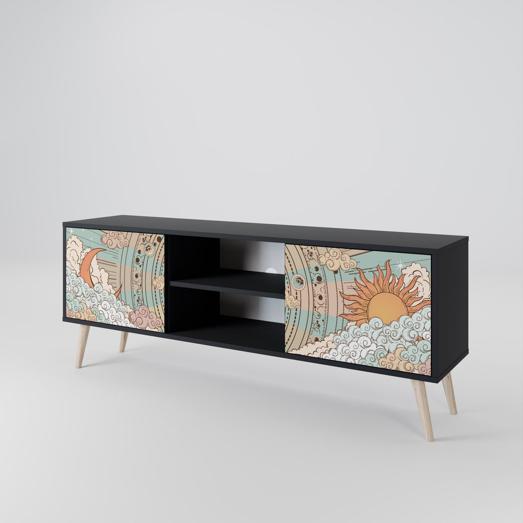 MYSTICAL STRUCTURE 2-Door TV Stand in Black Finish