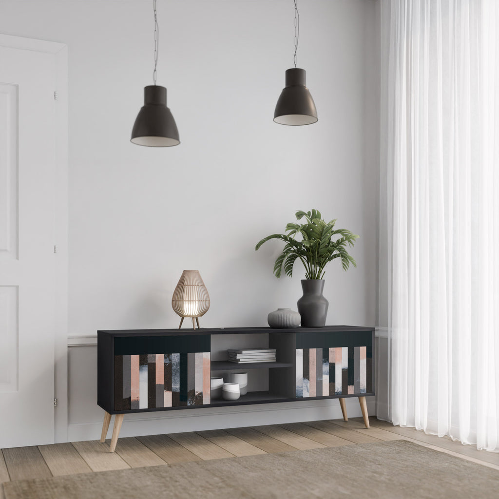 COLLAGE OF RECTANGLES 2-Door TV Stand in Black Finish