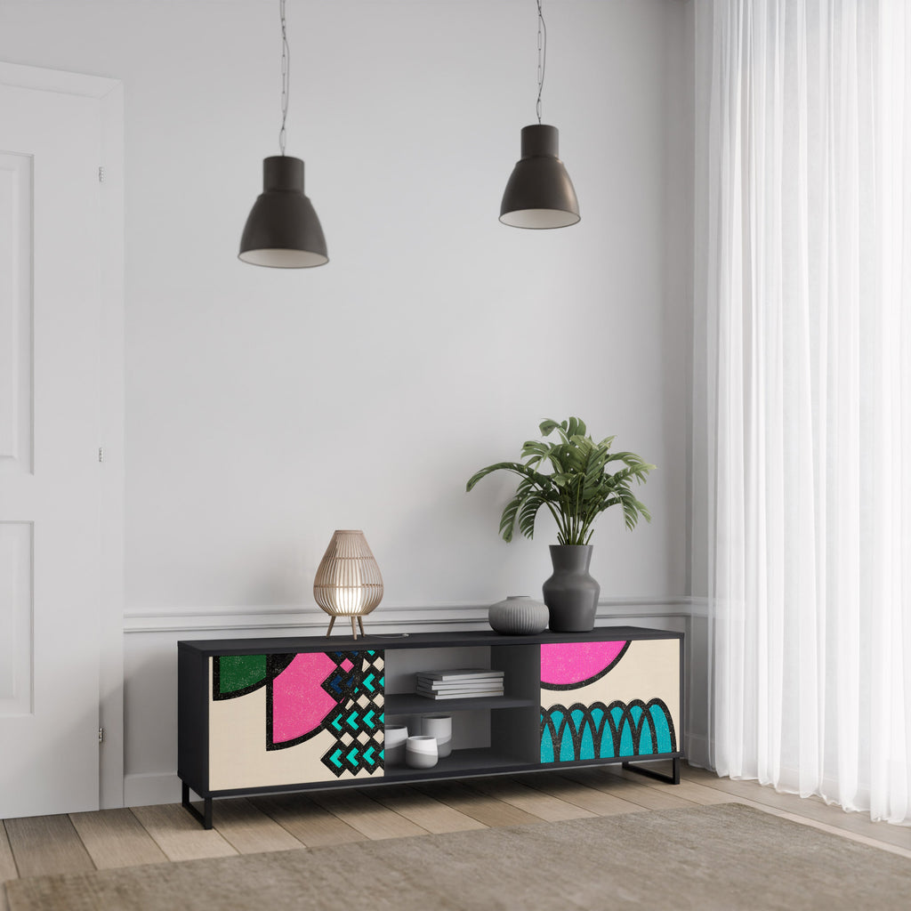GEOMETRIC RHAPSODY 2-Door TV Stand in Black Finish