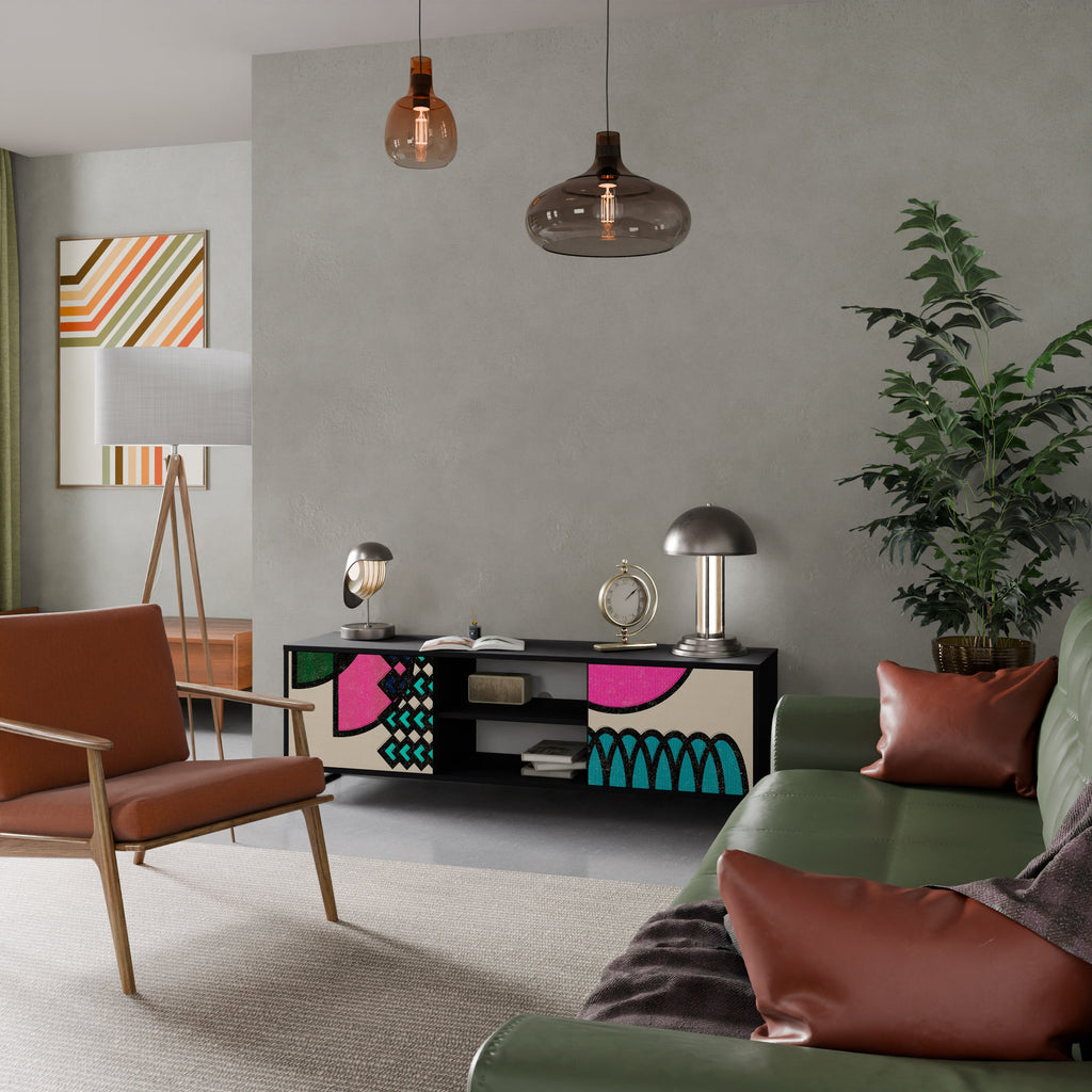 GEOMETRIC RHAPSODY 2-Door TV Stand in Black Finish