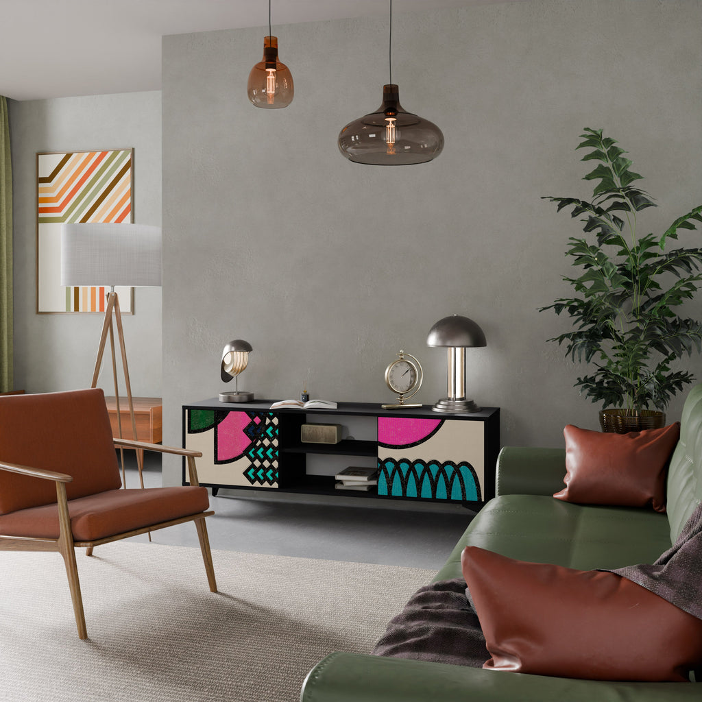 GEOMETRIC RHAPSODY 2-Door TV Stand in Black Finish