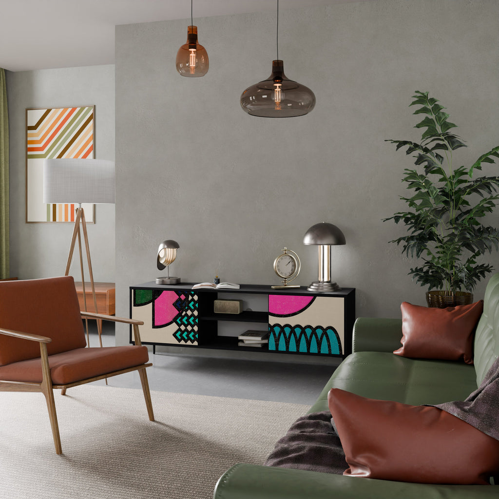 GEOMETRIC RHAPSODY 2-Door TV Stand in Black Finish