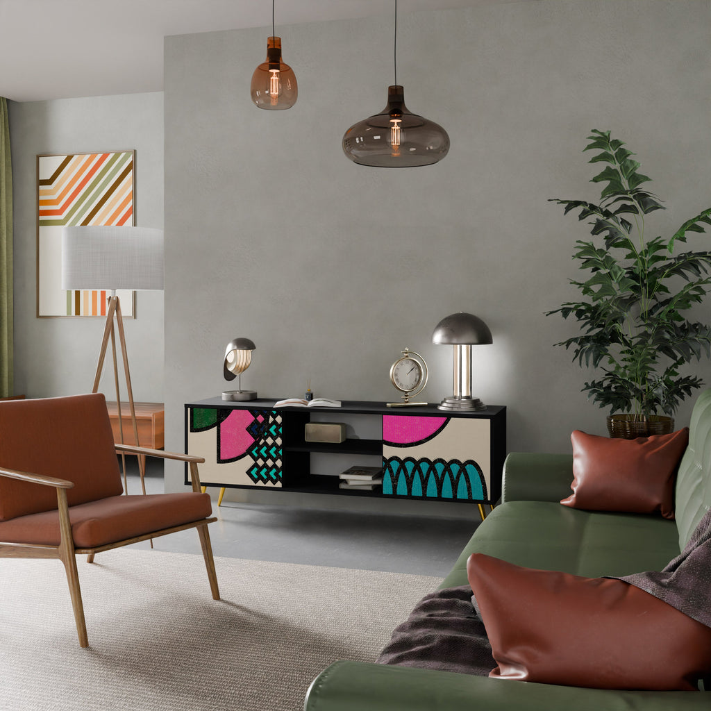 GEOMETRIC RHAPSODY 2-Door TV Stand in Black Finish