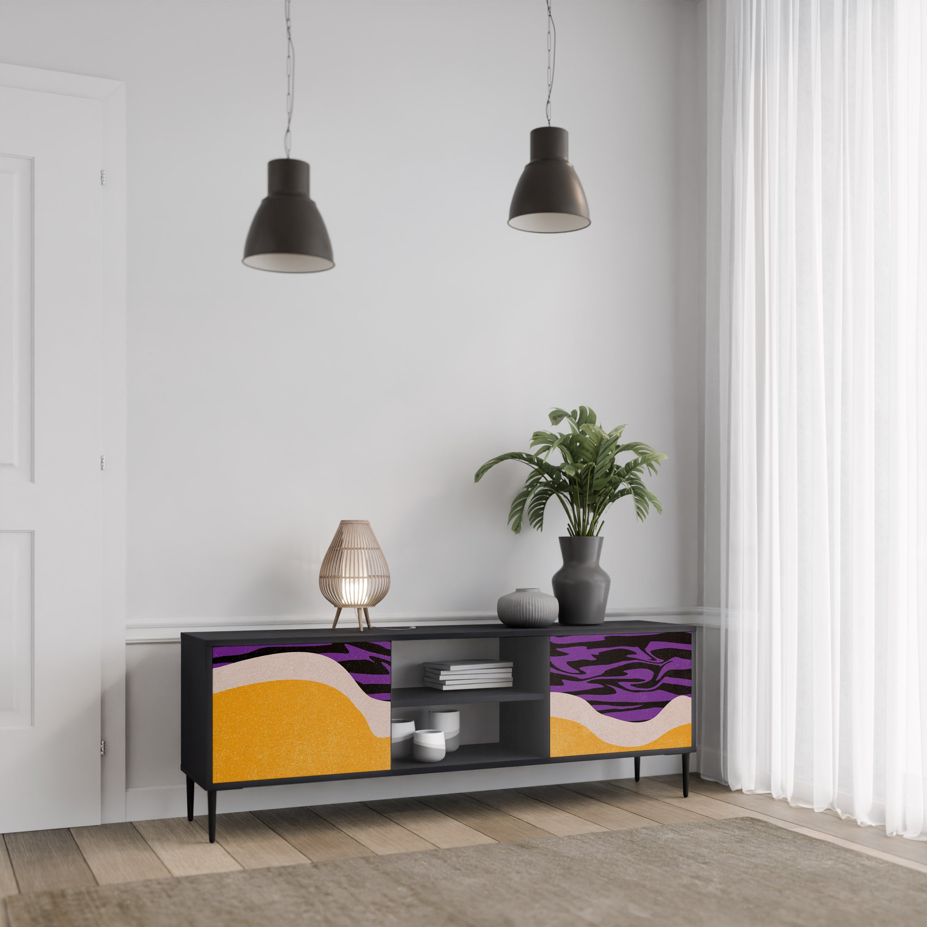 INDEPENDENT BORDER 2-Door TV Stand in Black Finish