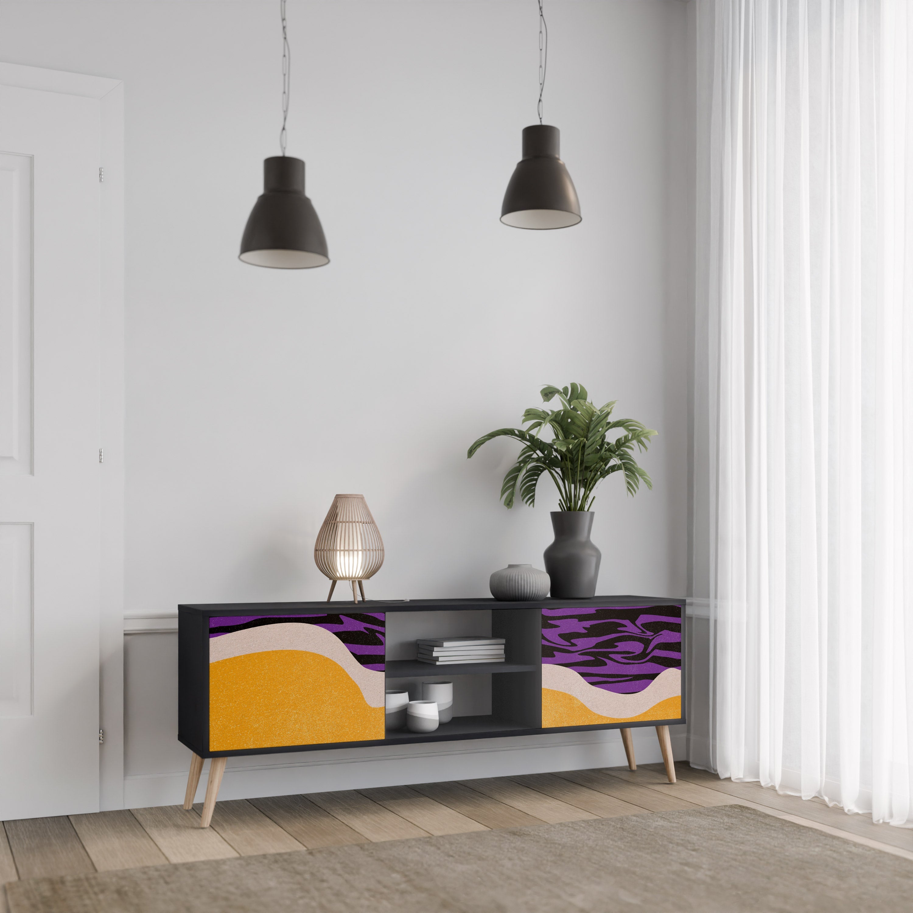 INDEPENDENT BORDER 2-Door TV Stand in Black Finish