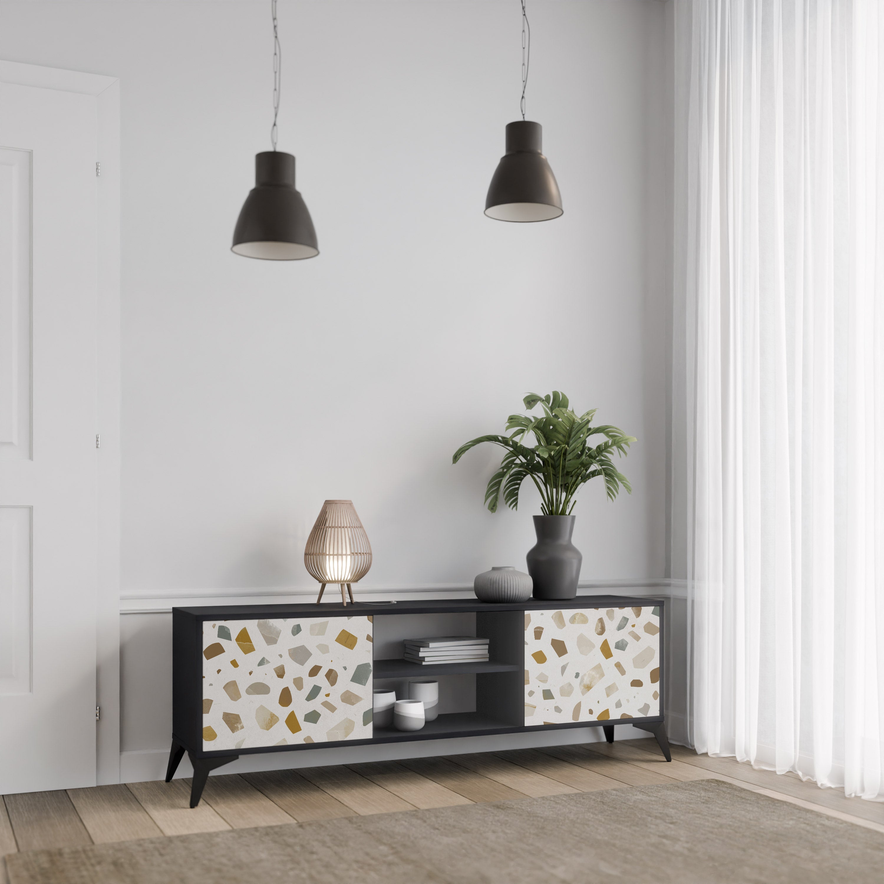 PIECES OF TOMORROW 2-Door TV Stand in Black Finish