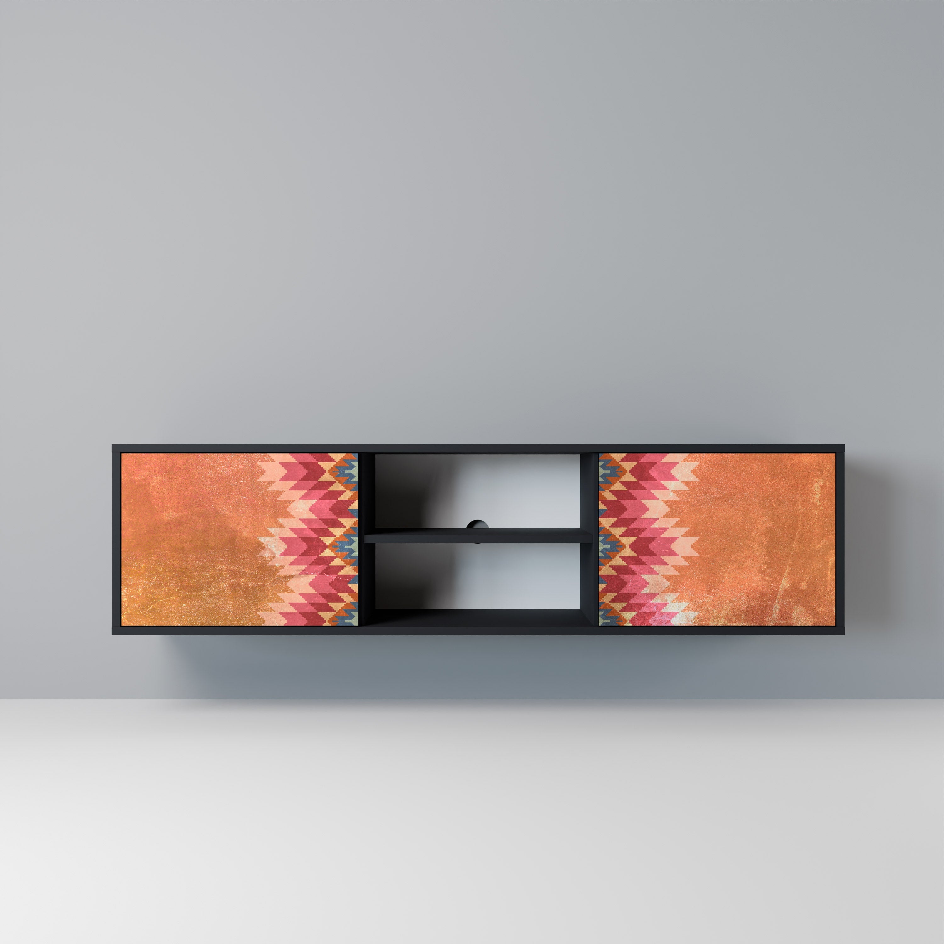 INDIAN FOLK 2-Door TV Stand in Black Finish