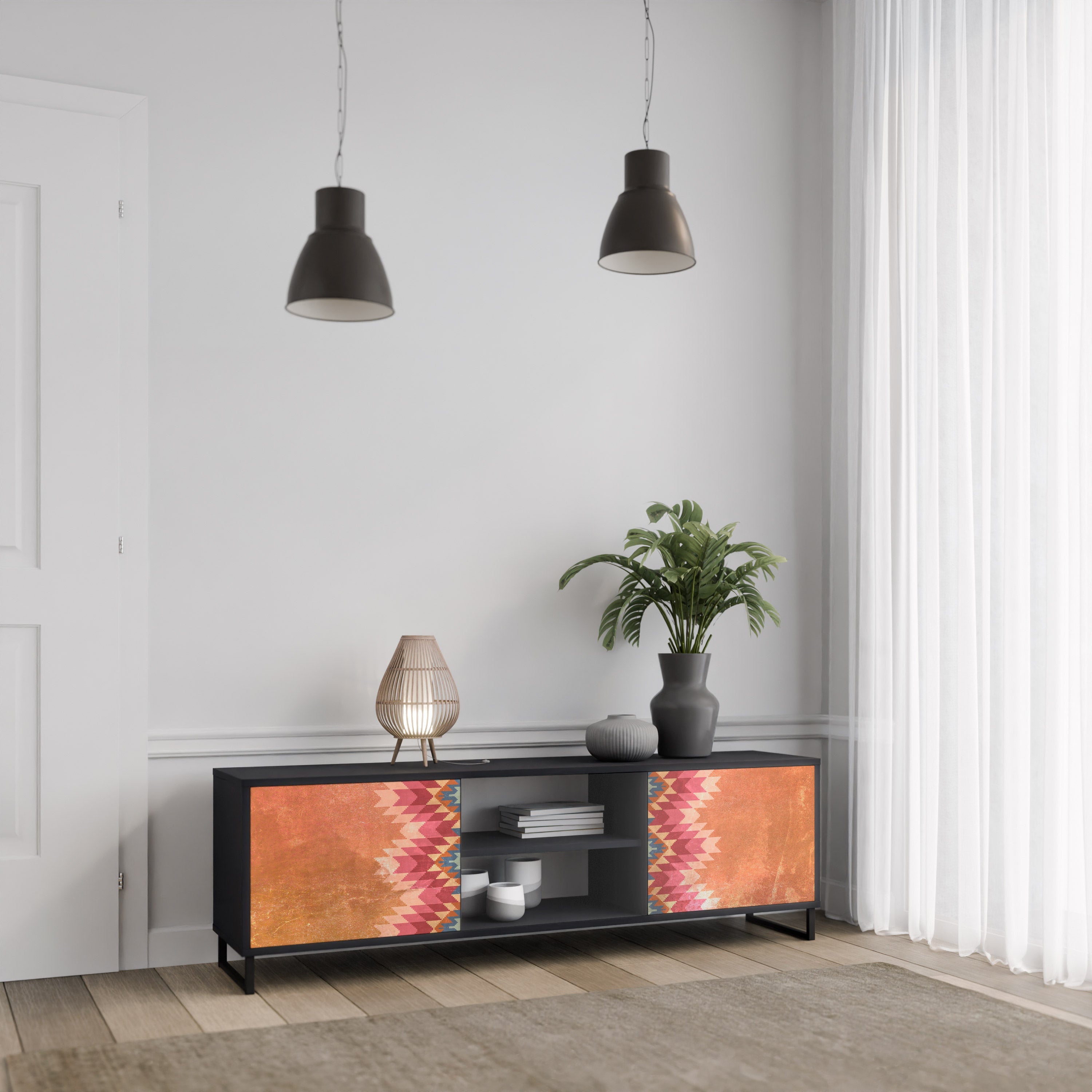 INDIAN FOLK 2-Door TV Stand in Black Finish