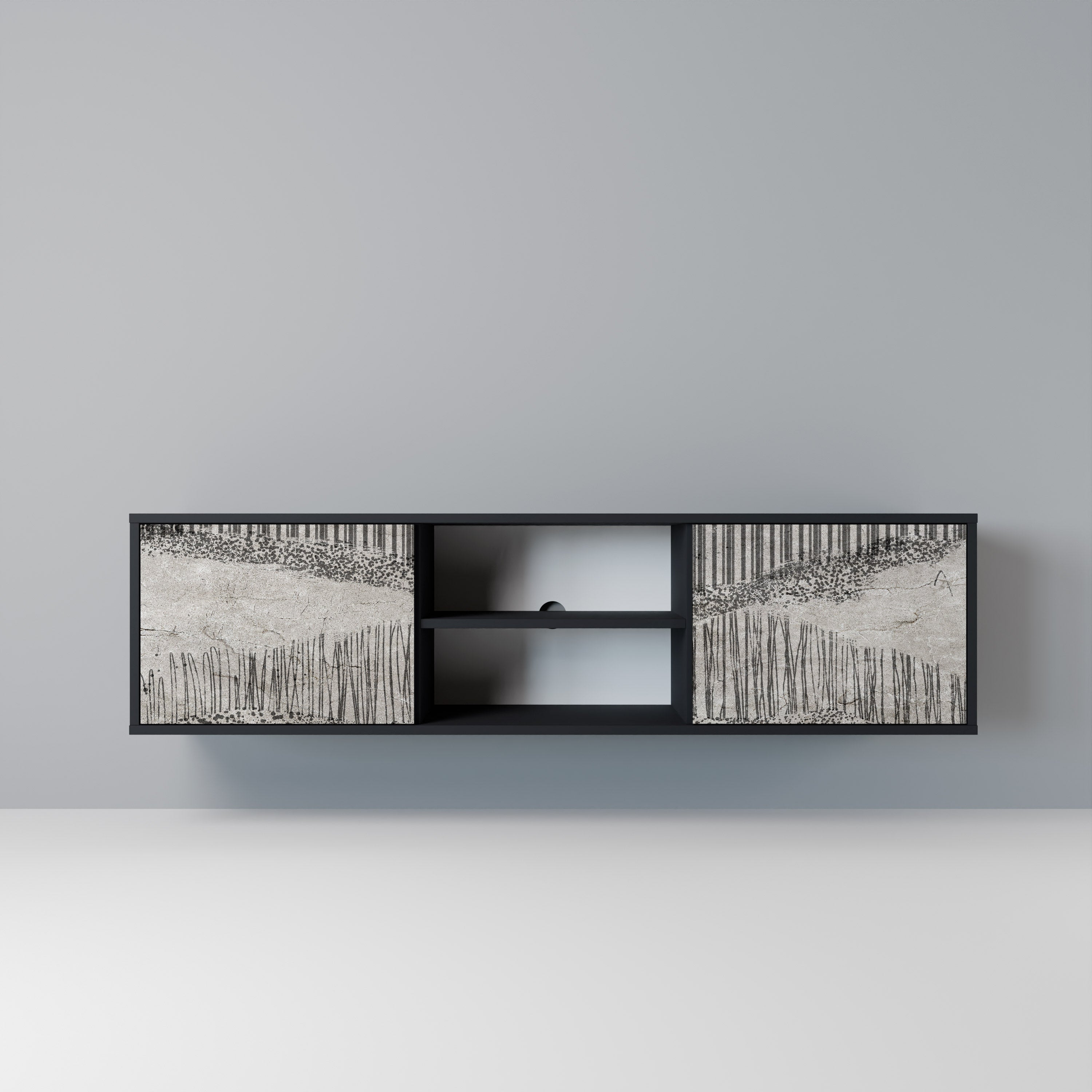 GRAIN LINES 2-Door TV Stand in Black Finish