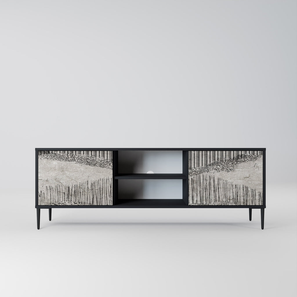 GRAIN LINES 2-Door TV Stand in Black Finish