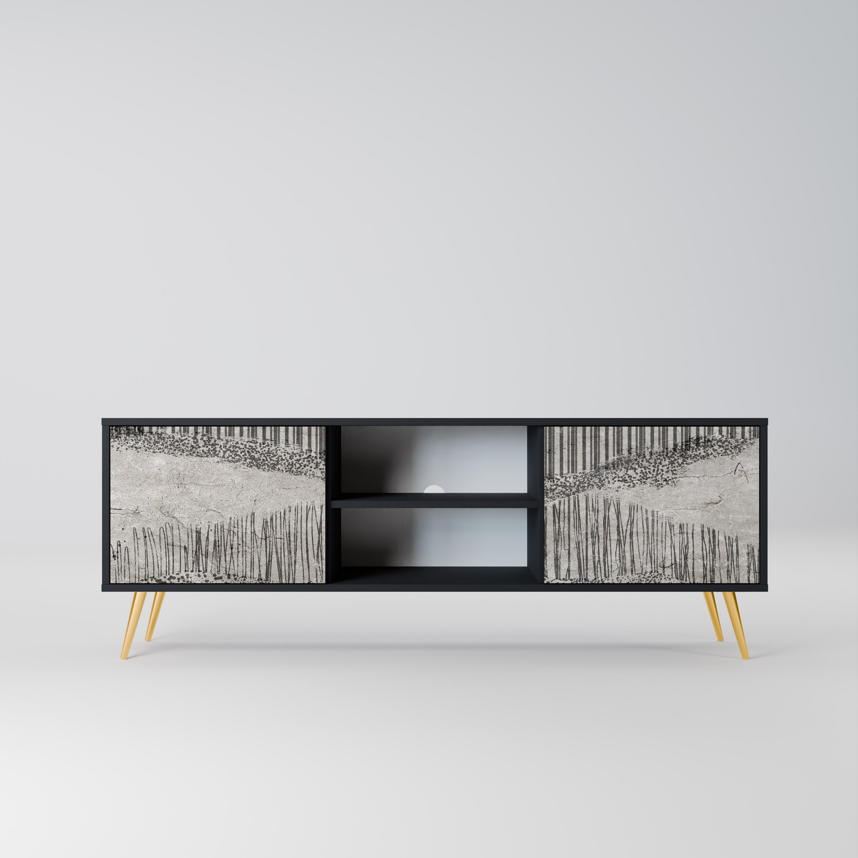 GRAIN LINES 2-Door TV Stand in Black Finish