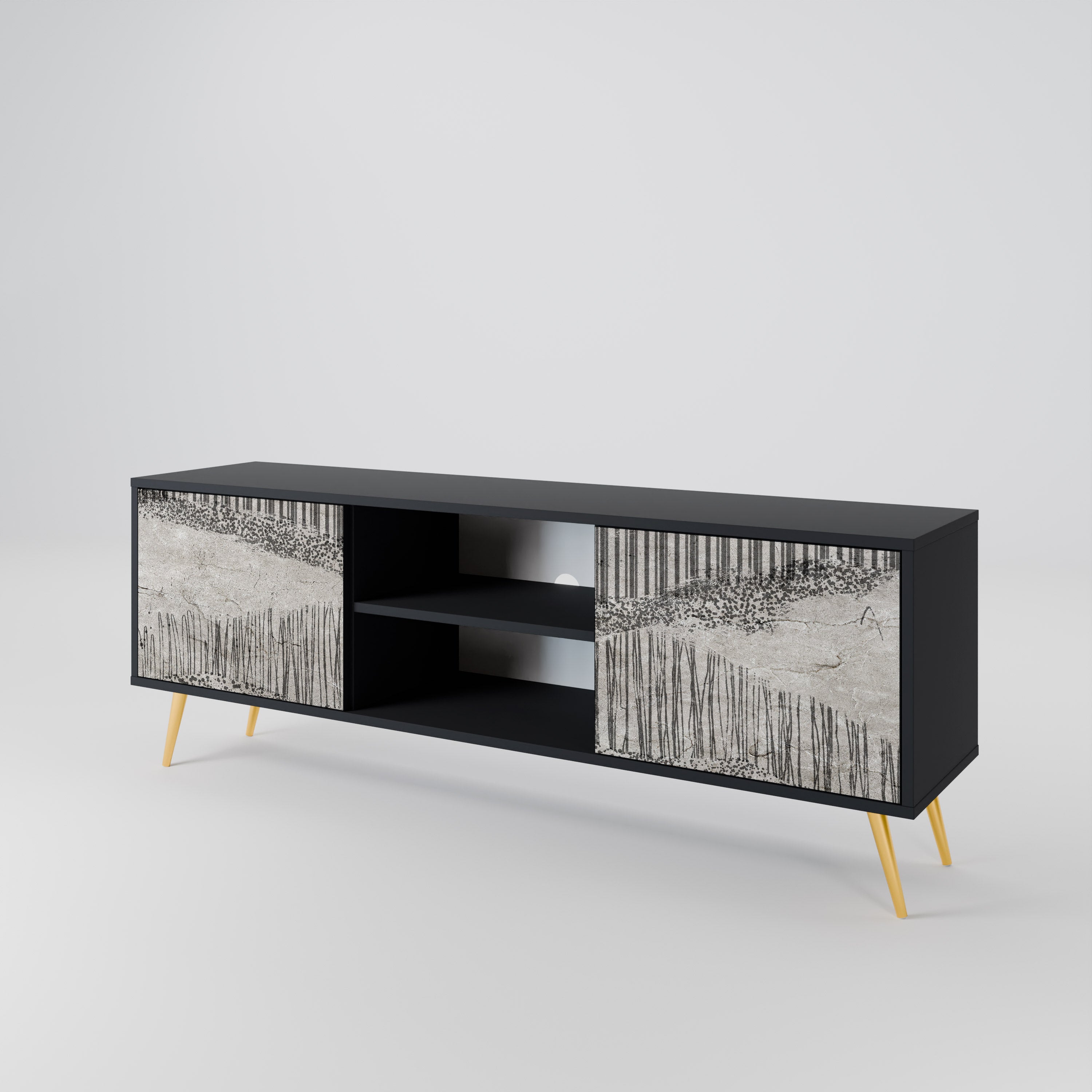 GRAIN LINES 2-Door TV Stand in Black Finish