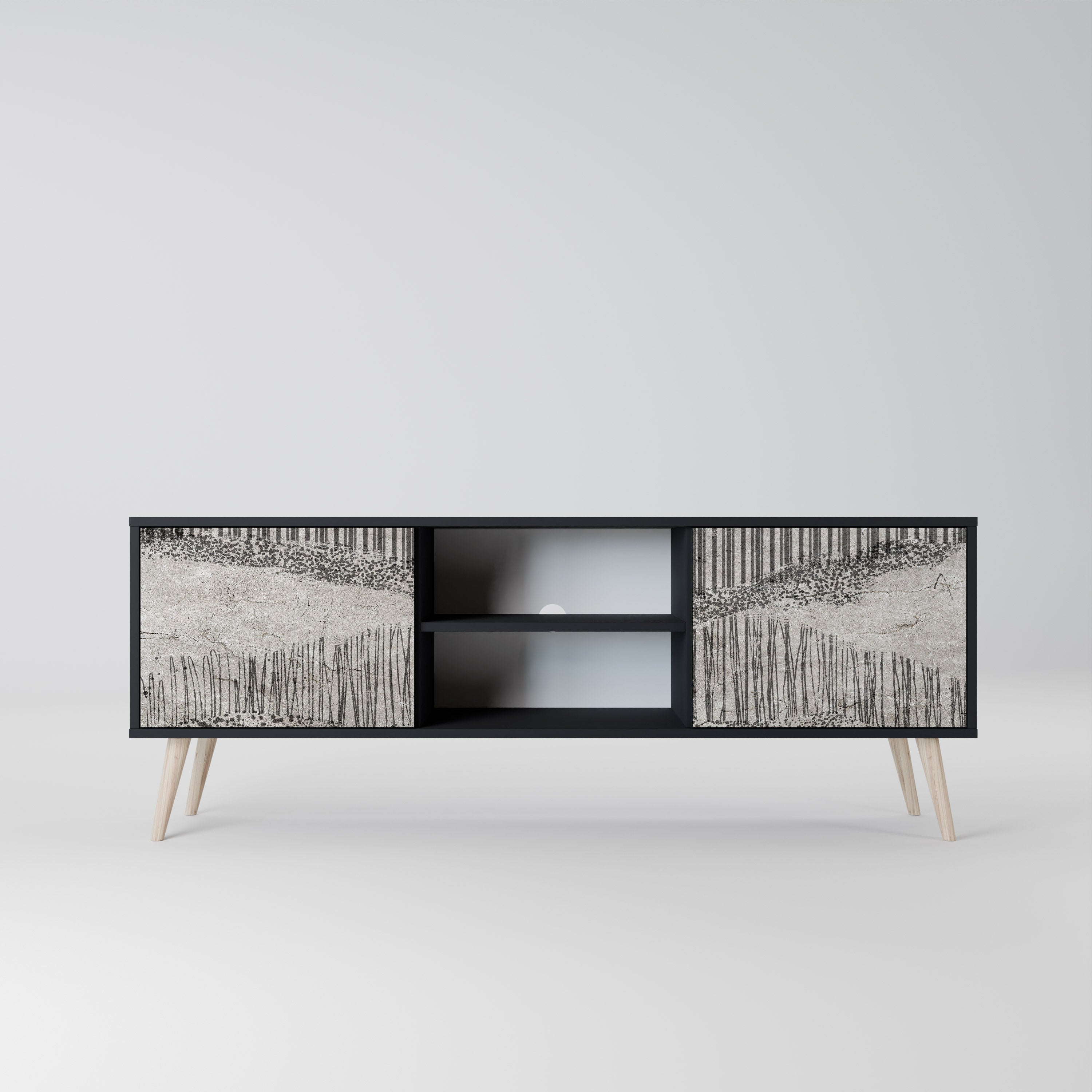 GRAIN LINES 2-Door TV Stand in Black Finish