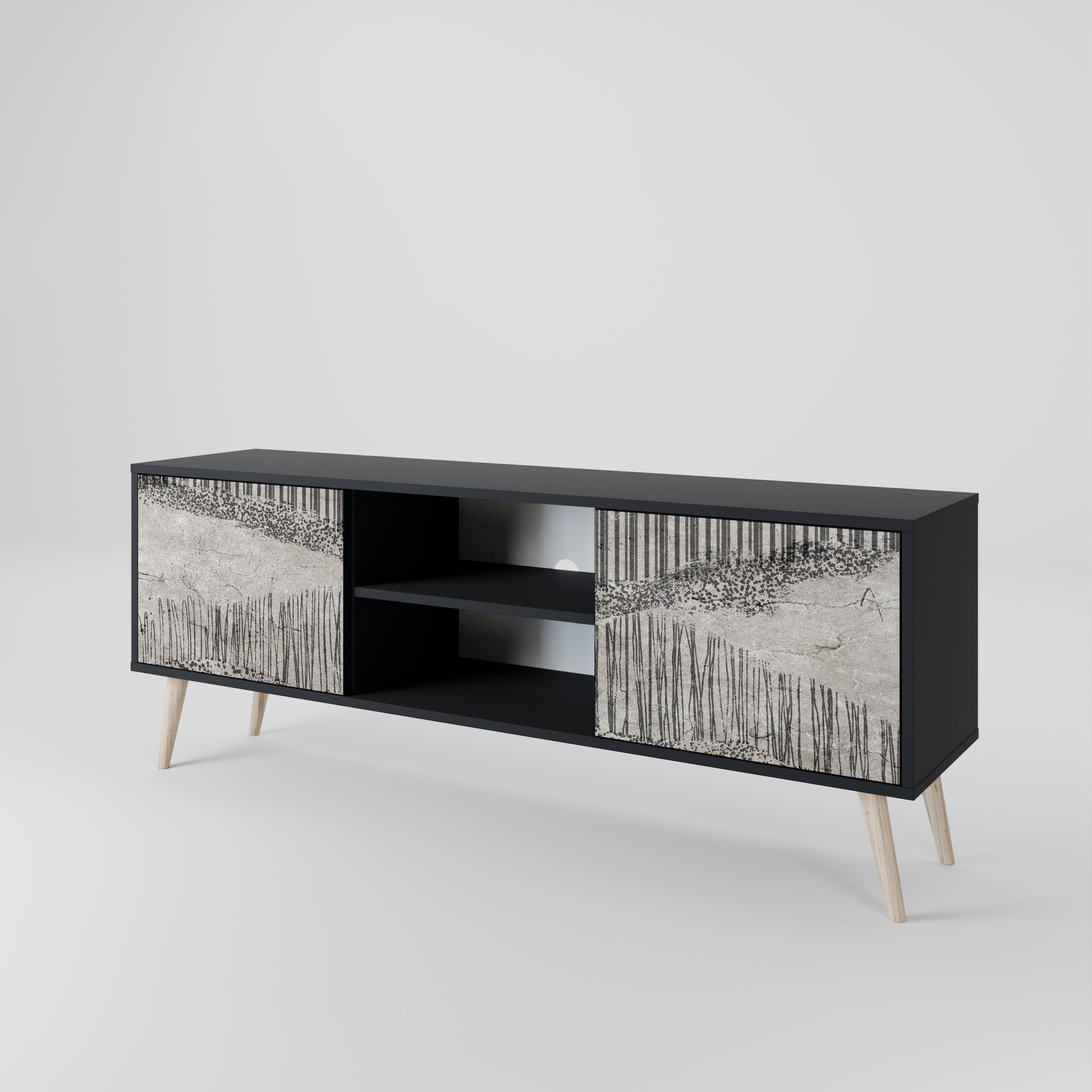 GRAIN LINES 2-Door TV Stand in Black Finish