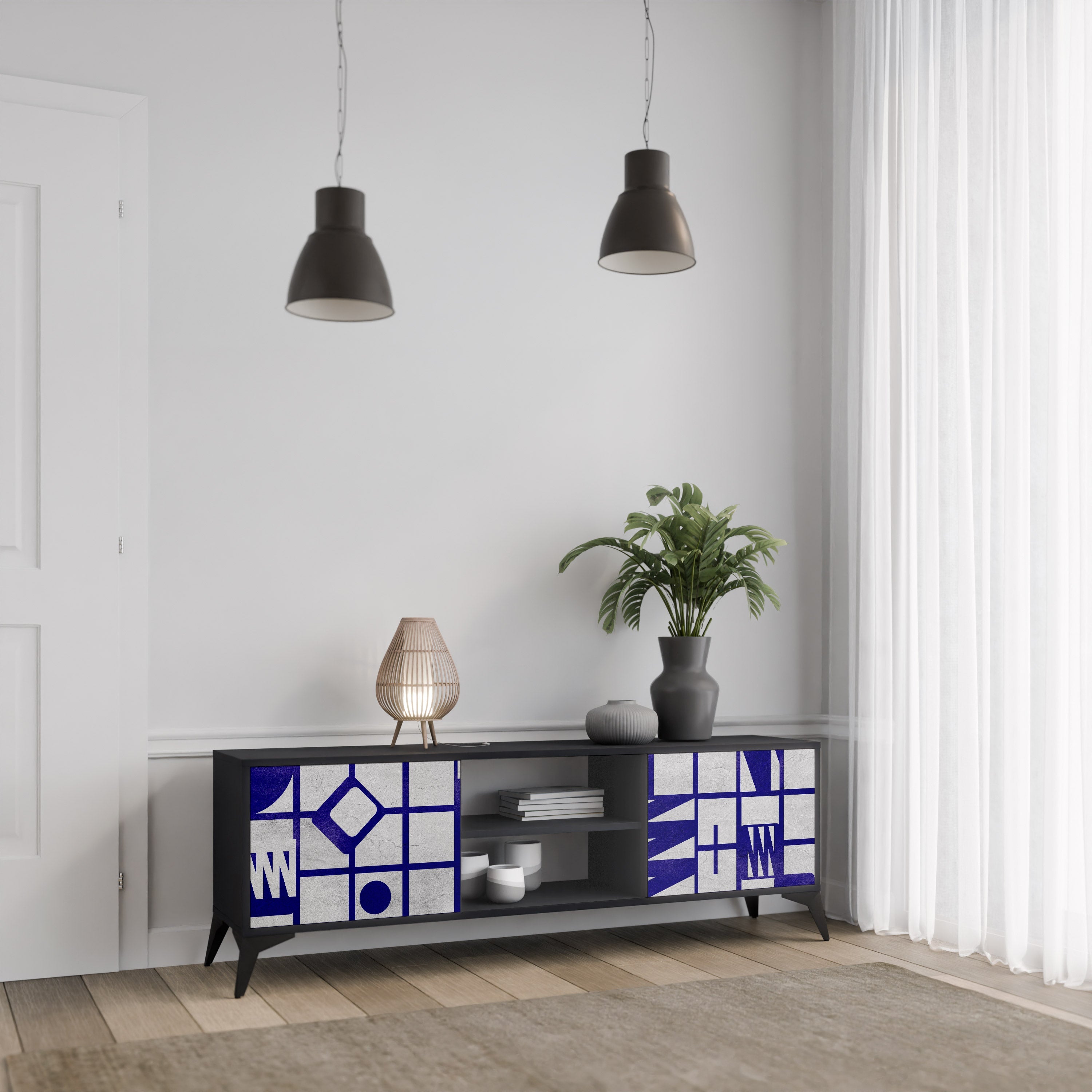 THE RIGHT PLACES 2-Door TV Stand in Black Finish