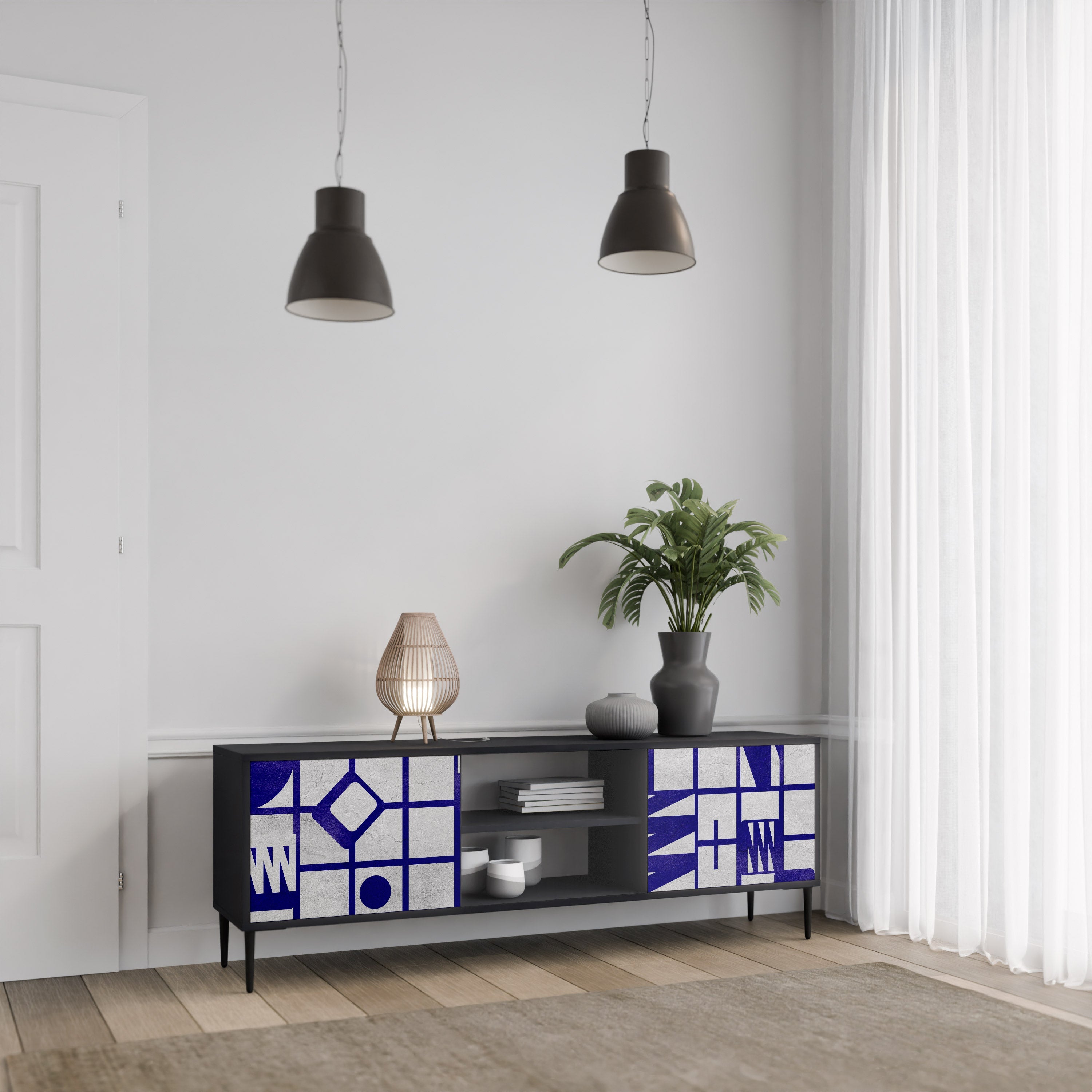 THE RIGHT PLACES 2-Door TV Stand in Black Finish