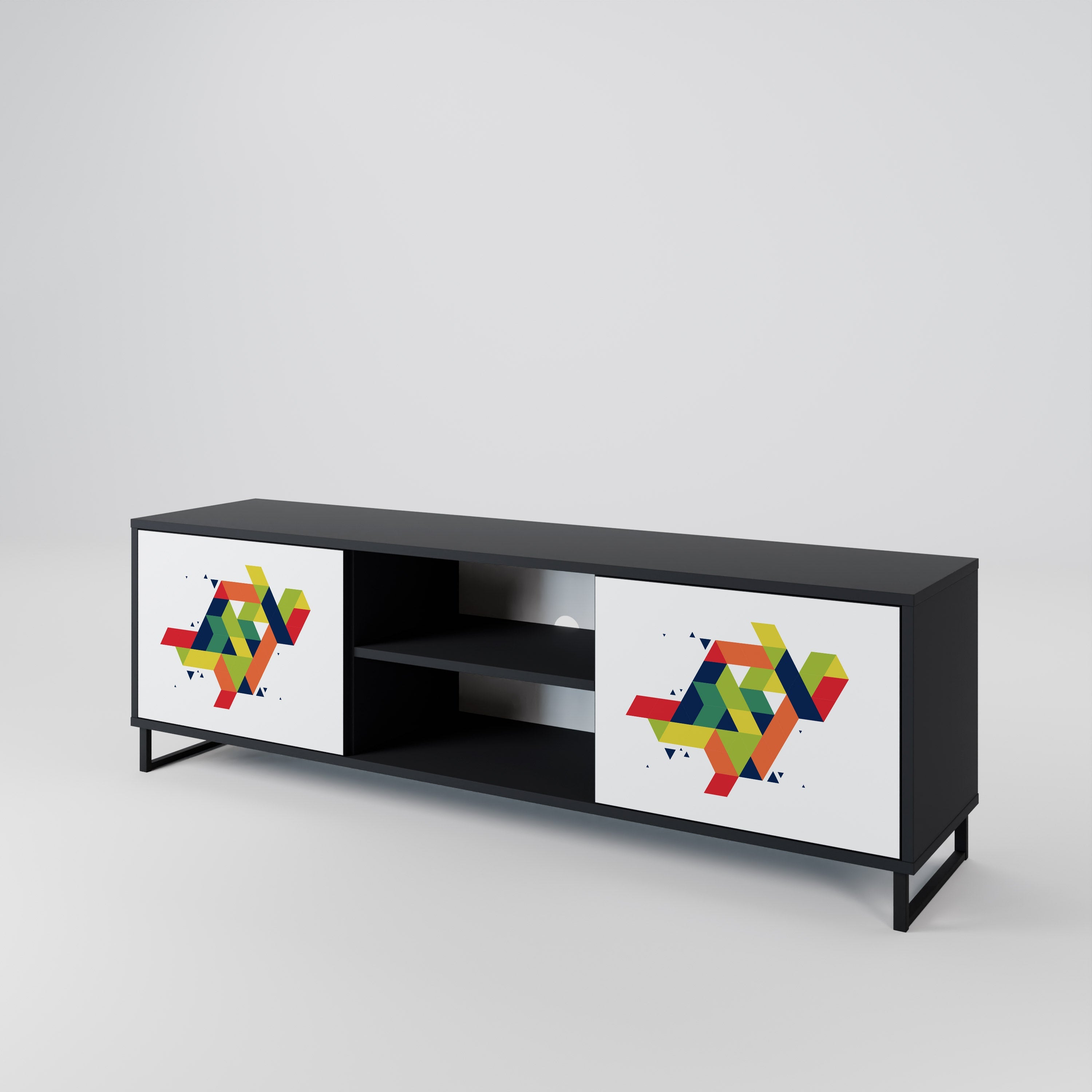 FUTURE SIGN 2-Door TV Stand in Black Finish