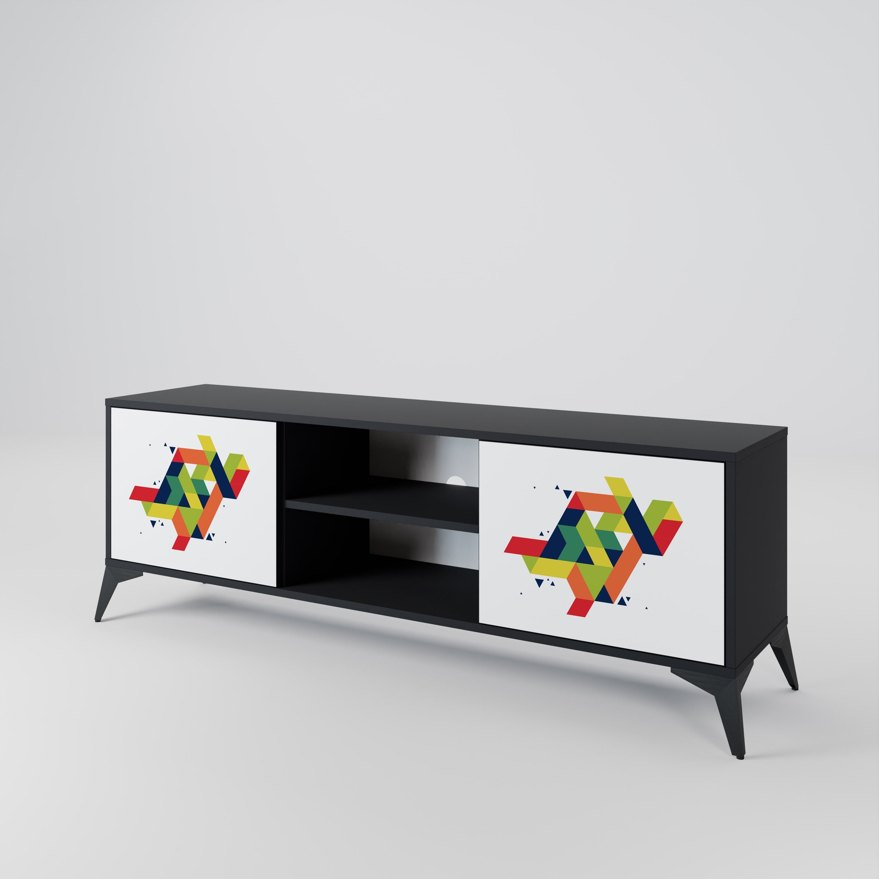 FUTURE SIGN 2-Door TV Stand in Black Finish