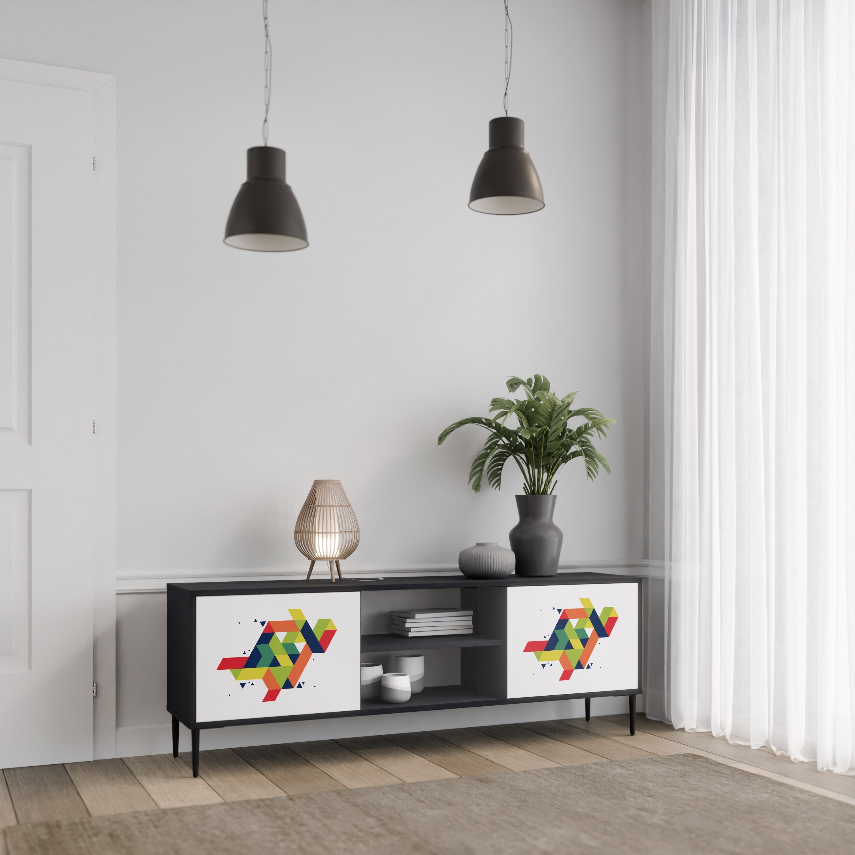 FUTURE SIGN 2-Door TV Stand in Black Finish