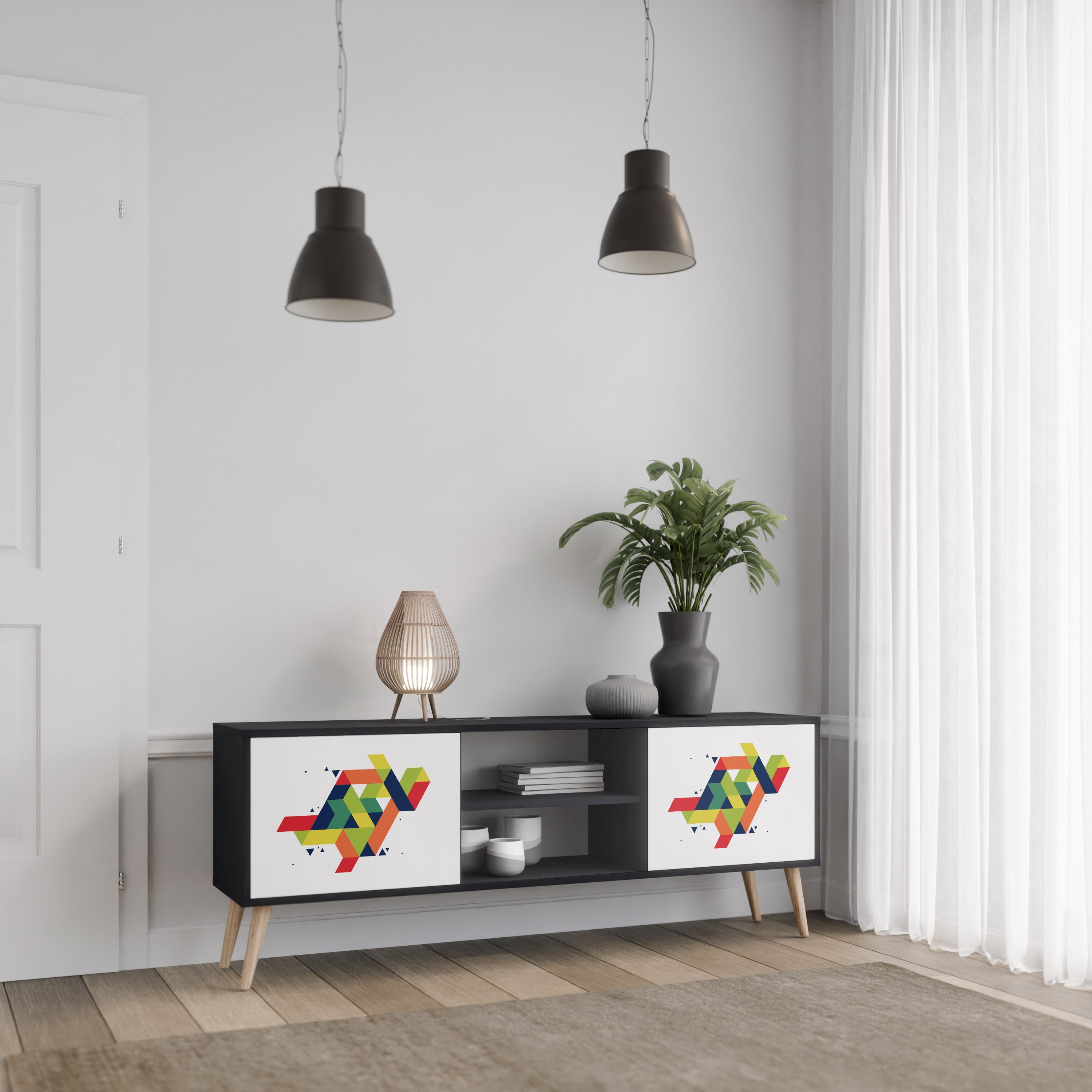 FUTURE SIGN 2-Door TV Stand in Black Finish